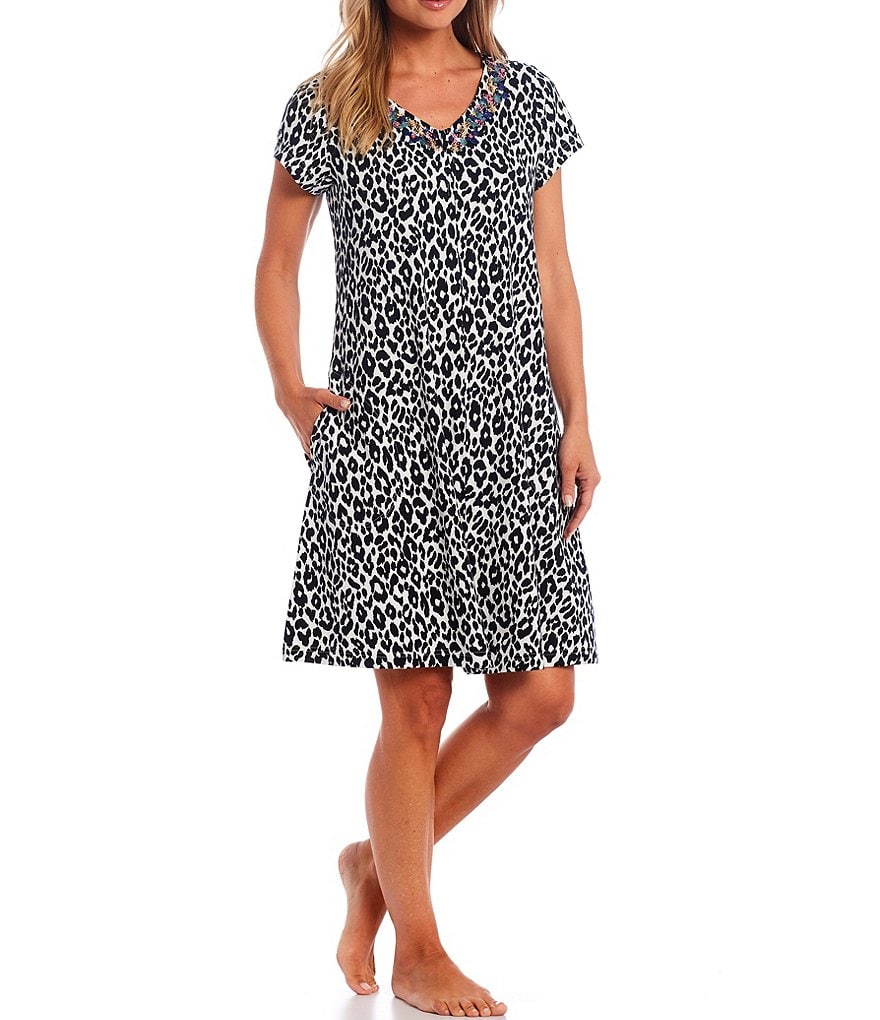 Go Softly Leopard Print V-Neck Zip-Front Patio Dress