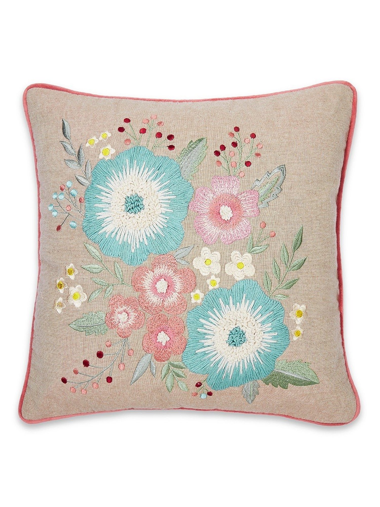 Haus & Kinder Floral Bunch Embroidery Blue Cotton Decorative Cushion Cover