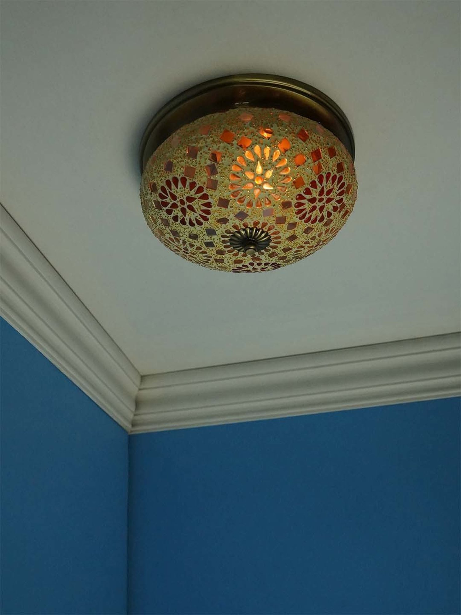 Fos Lighting 'Tilak Mosaic' Antique Gold Brass Hand-Painted Ceiling Lamp - Set of 1