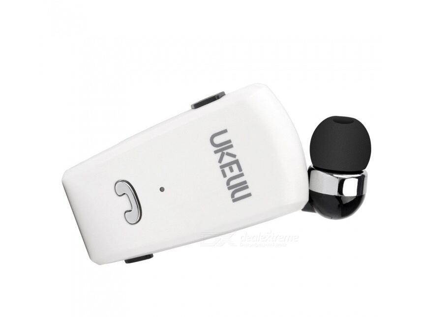 Retractable Wireless Bluetooth Earbud Headset with Built-in Microphone - White
