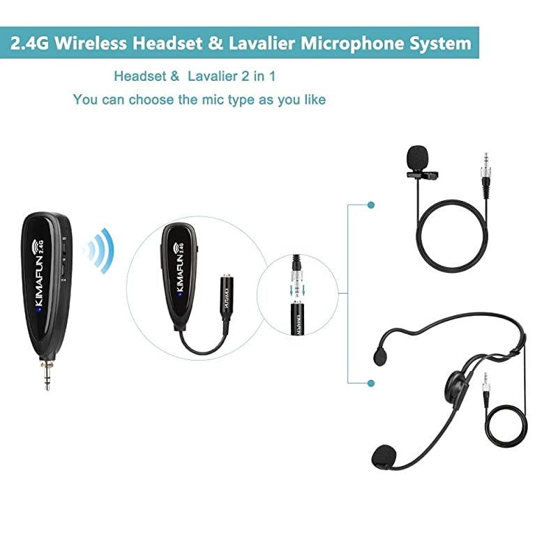 Wireless Microphone System 24G Wireless Microphone TransmitterReceiver Set with Headset Lavalier Lapel Mics Ideal for Teaching WeddingsPresentationsSchool PlayG102