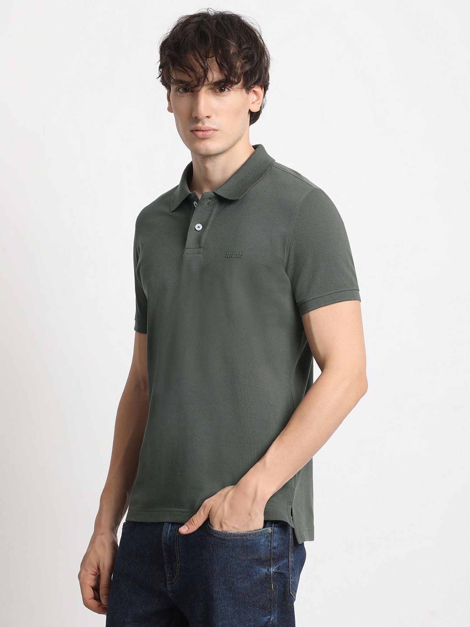 The Bear House Olive Cotton Slim Fit Polo T-Shirt