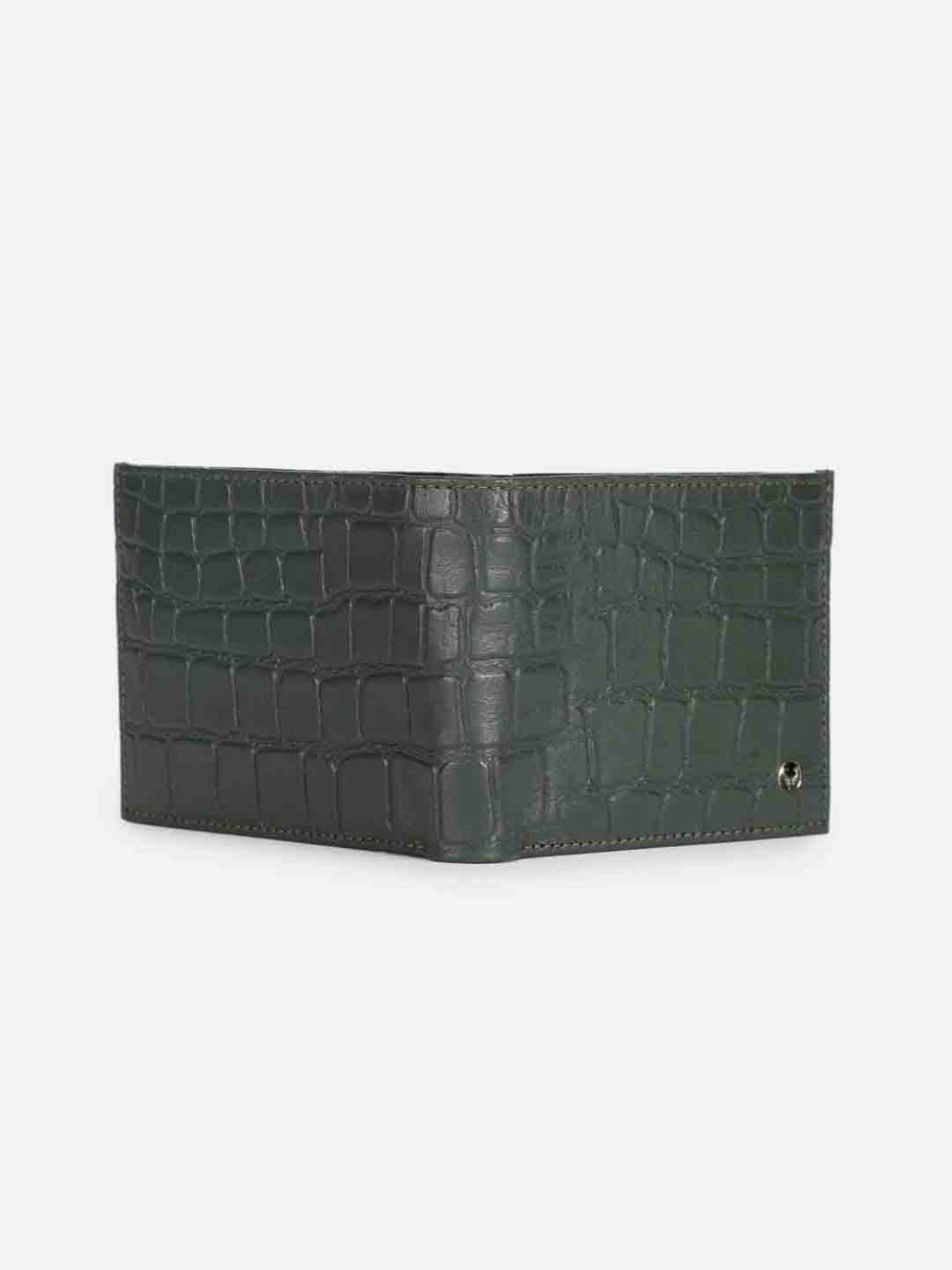 Allen Solly Dark Olive Textured Leather Bi-Fold Wallet for Men