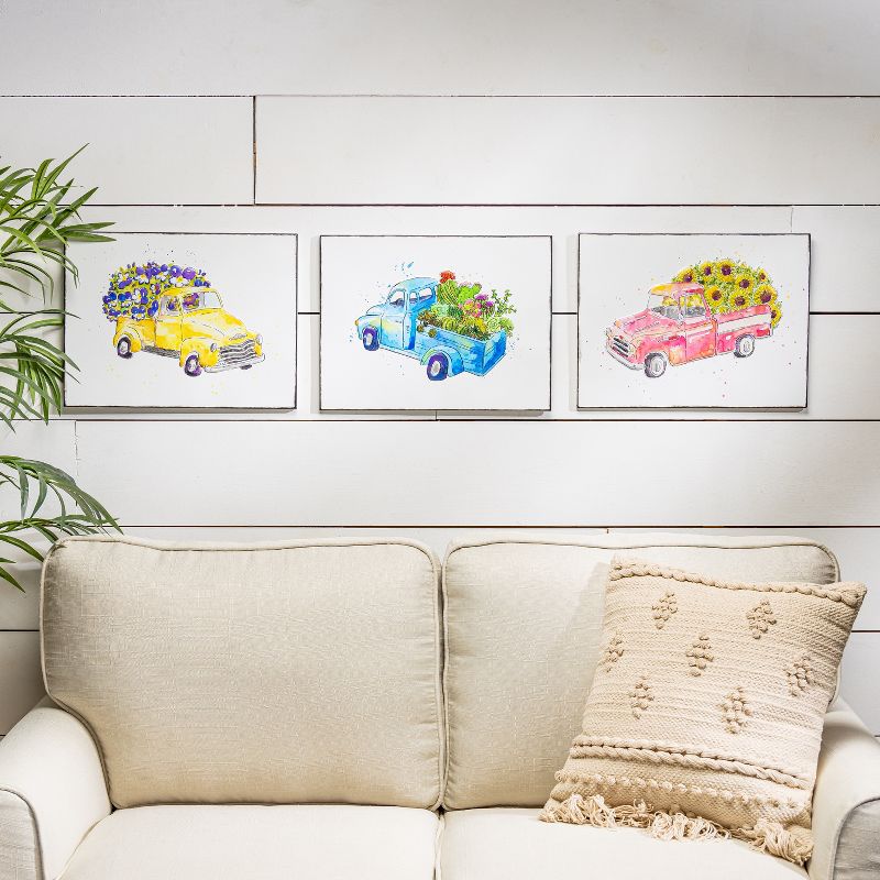 Lone Elm Studios Set of 3 Assorted Metal Embossed Truck Wall D'ecor