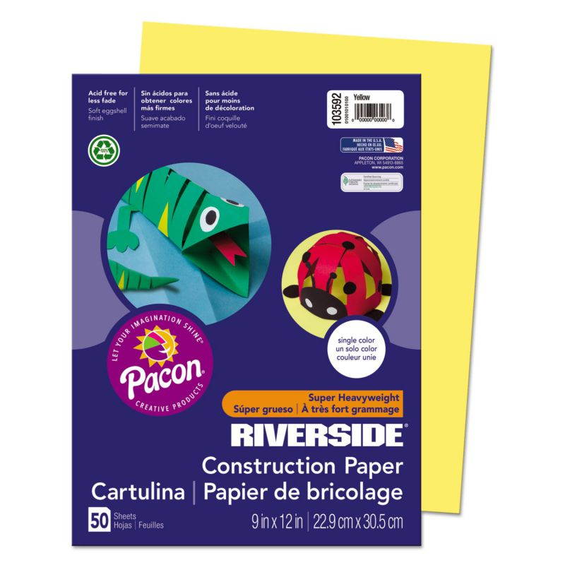 Riverside Construction Paper, 76lb, 9 x 12, Yellow, 50/Pack 103592