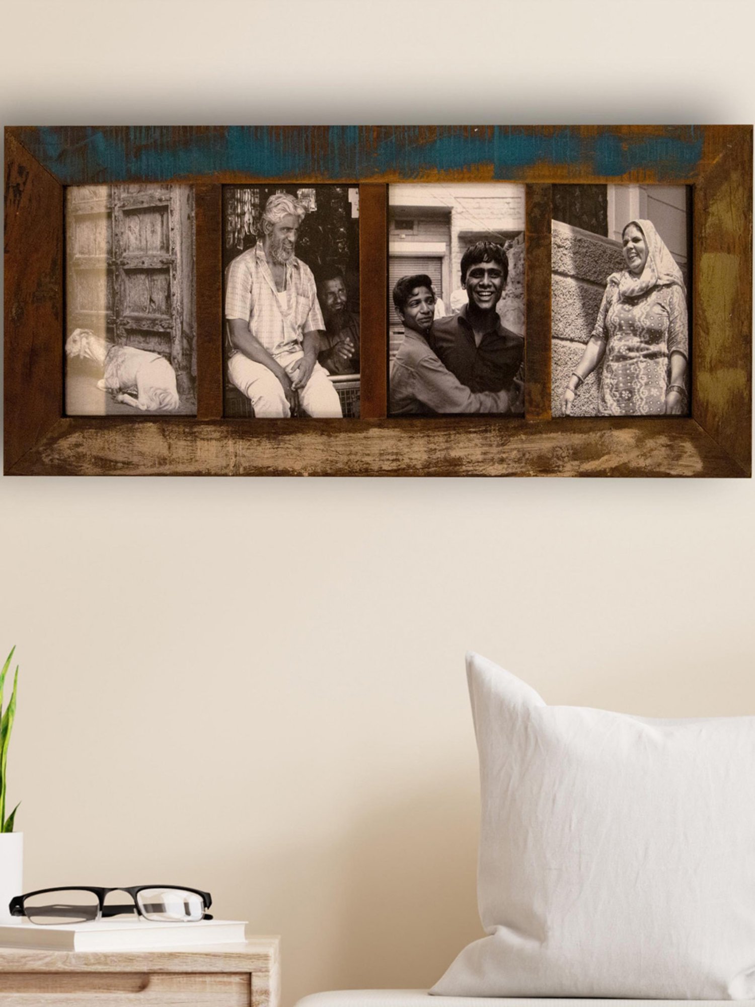 Ambi Vintage Wooden Photo Frame - 4 Photos - 30 X 14 Inches