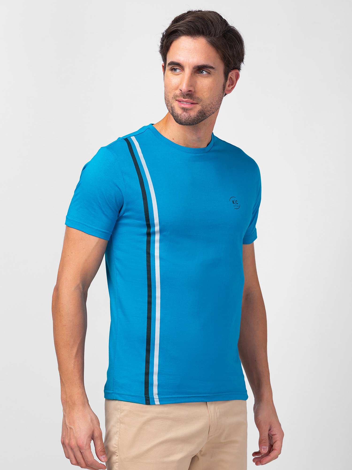 Kenneth Cole Medium Blue Slim Fit Striped Crew T-Shirt