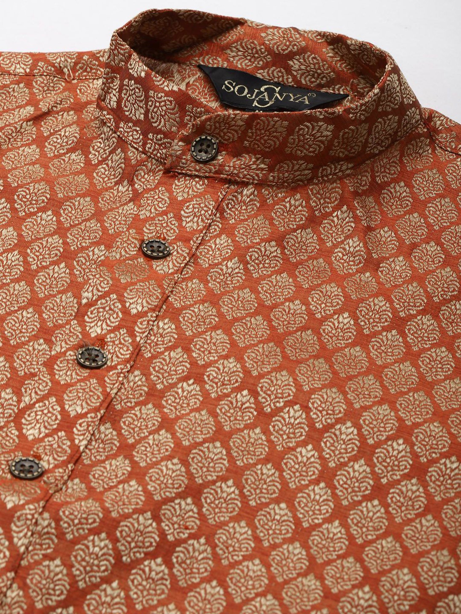 Sojanya Orange & Grey Regular Fit Self Pattern Kurta Set With Jacket