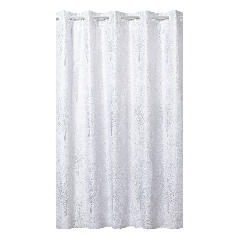 Branch Shower Curtain with Fabric Liner Silver - Hookless