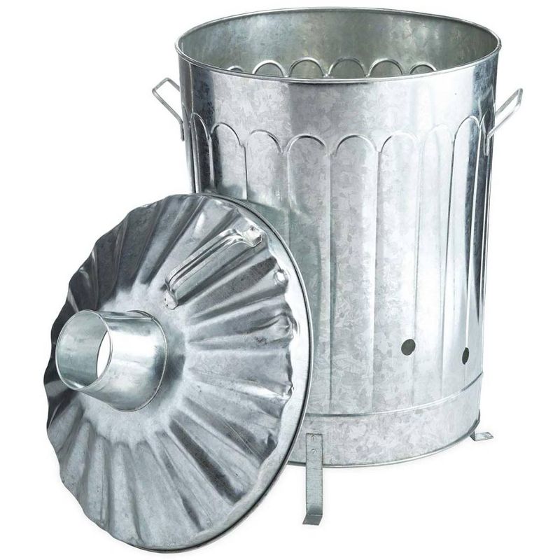 Plow & Hearth - Galvanized Metal Garden Incinerator Can - Made from Durable 28-Gauge Metal