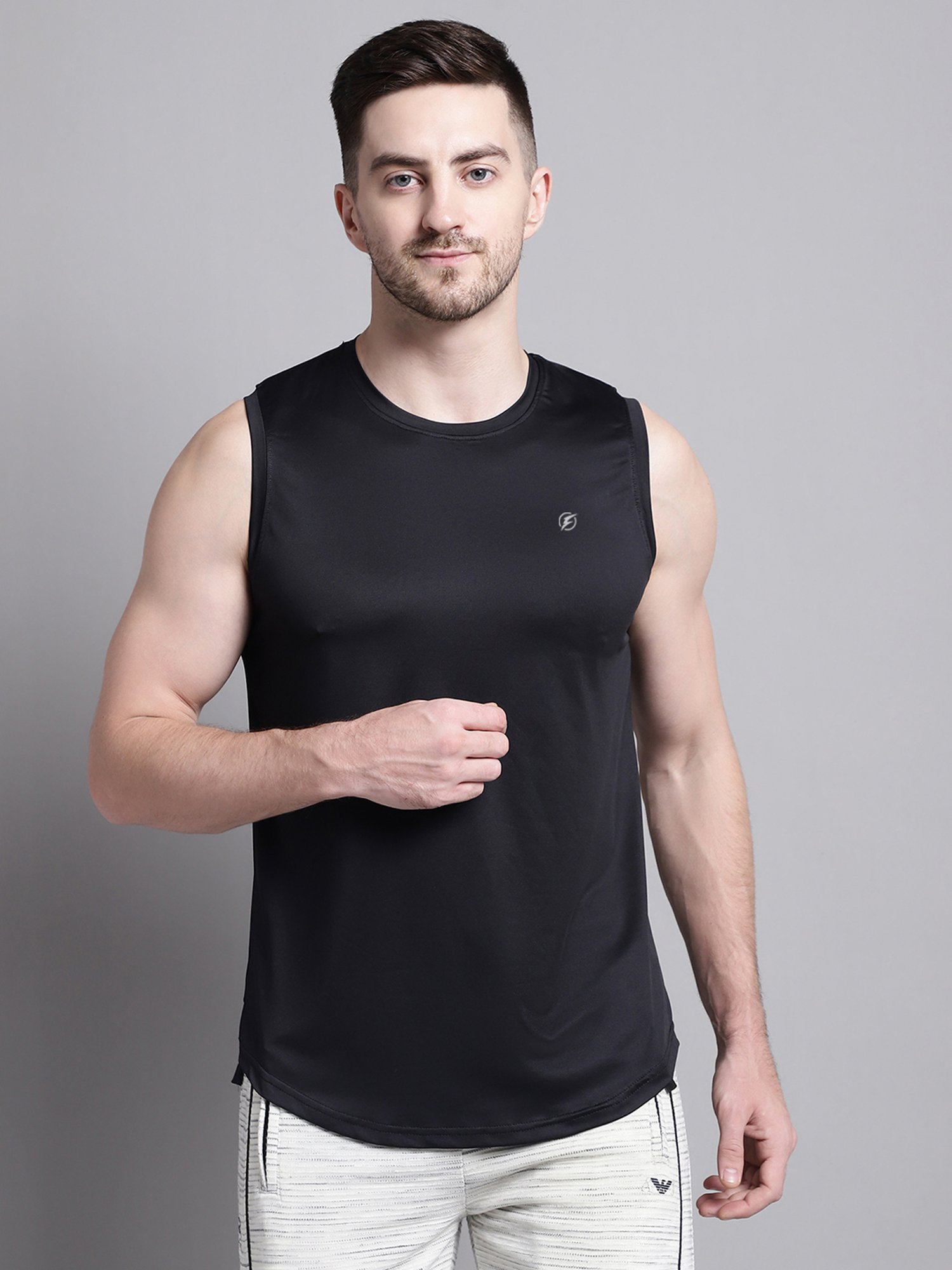 Friskers Black Regular Fit Graphic Sports Vest