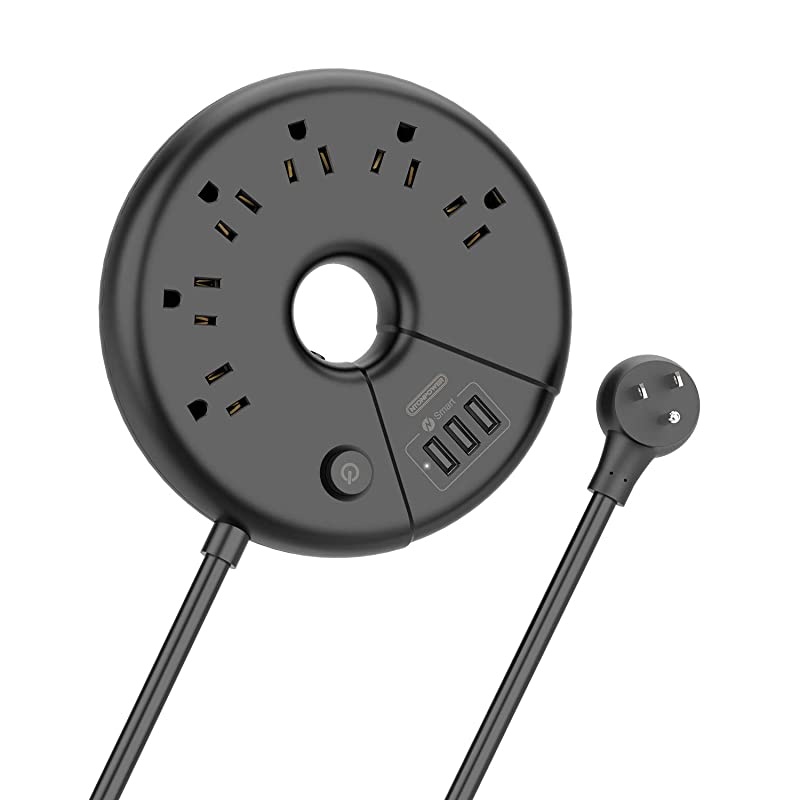 Power Strip with USB Wall Mount 6ft Extension Cord6 Outlets 3 USB Desktop Heavy Duty Charging StationFlat Plug 15A Circuit Breaker for Home OfficeDorm and Nightstand Black