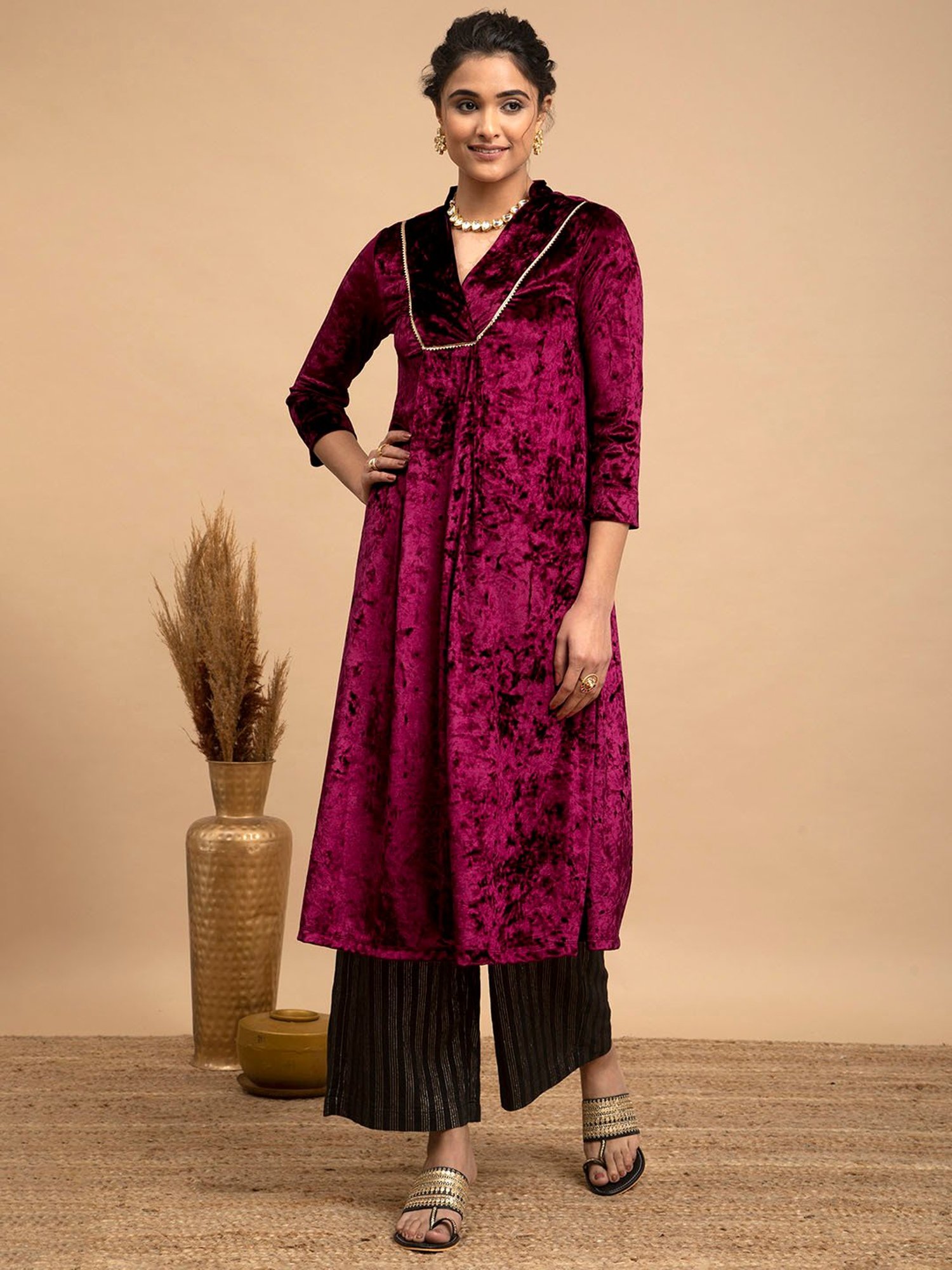 Pink Fort Maroon Regular Fit Kurta