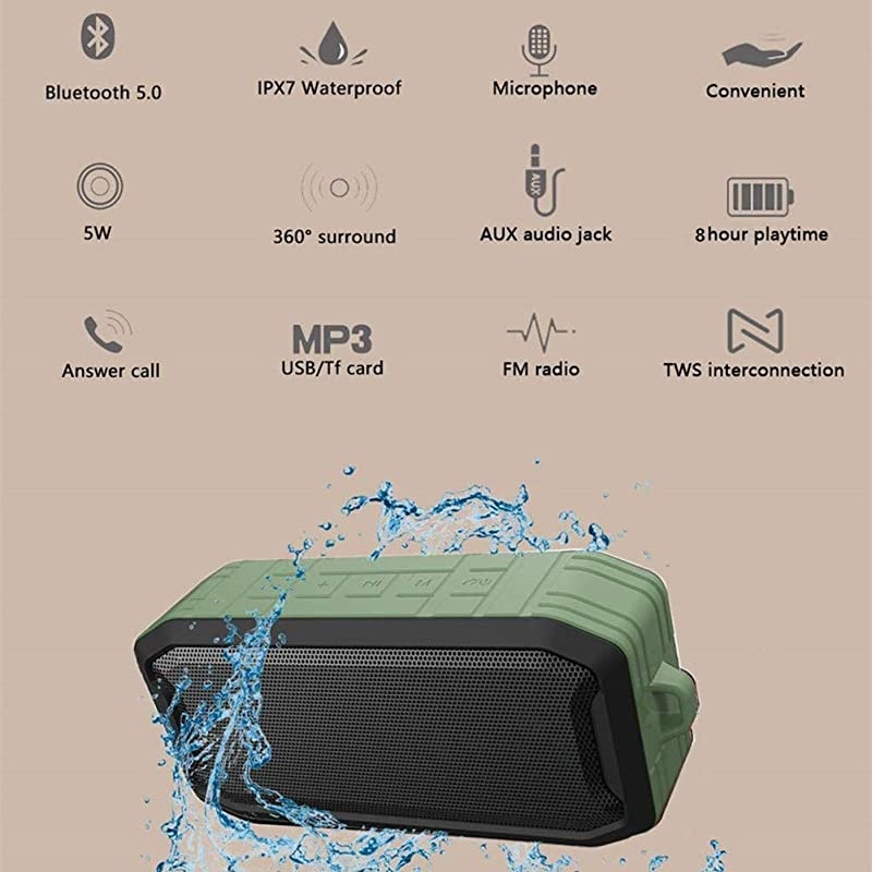 Bluetooth Speaker Trenbadercom Portable Speaker Outdoor with IPX7 Silicone ShockDustproof for Travel Camping Hiking Wireless Bass Stereo Bluetooth 50 8H Playtime Mic Green