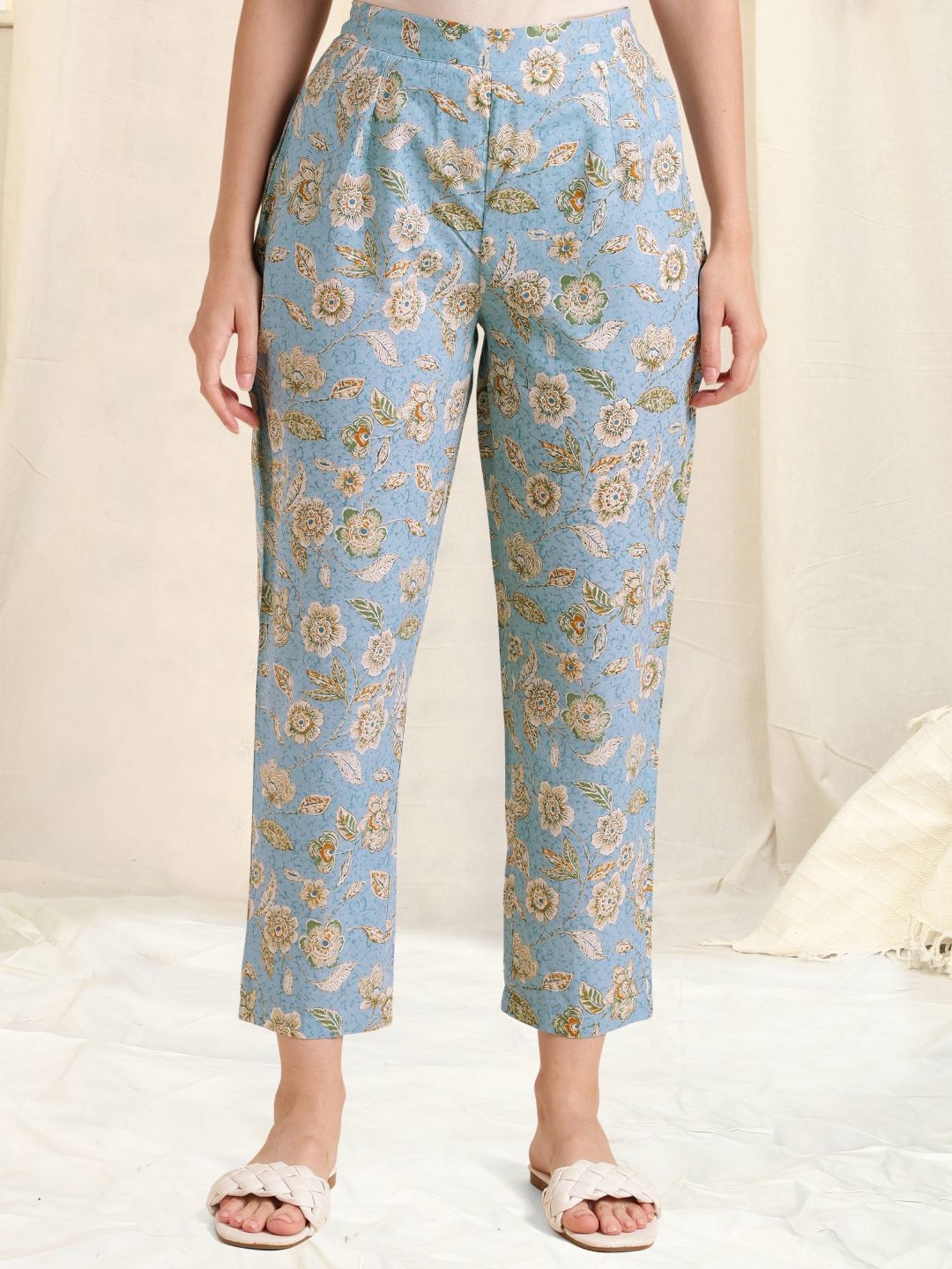 MIRCHI FASHION Sky Blue Cotton Printed Top Pant Set With Jacket