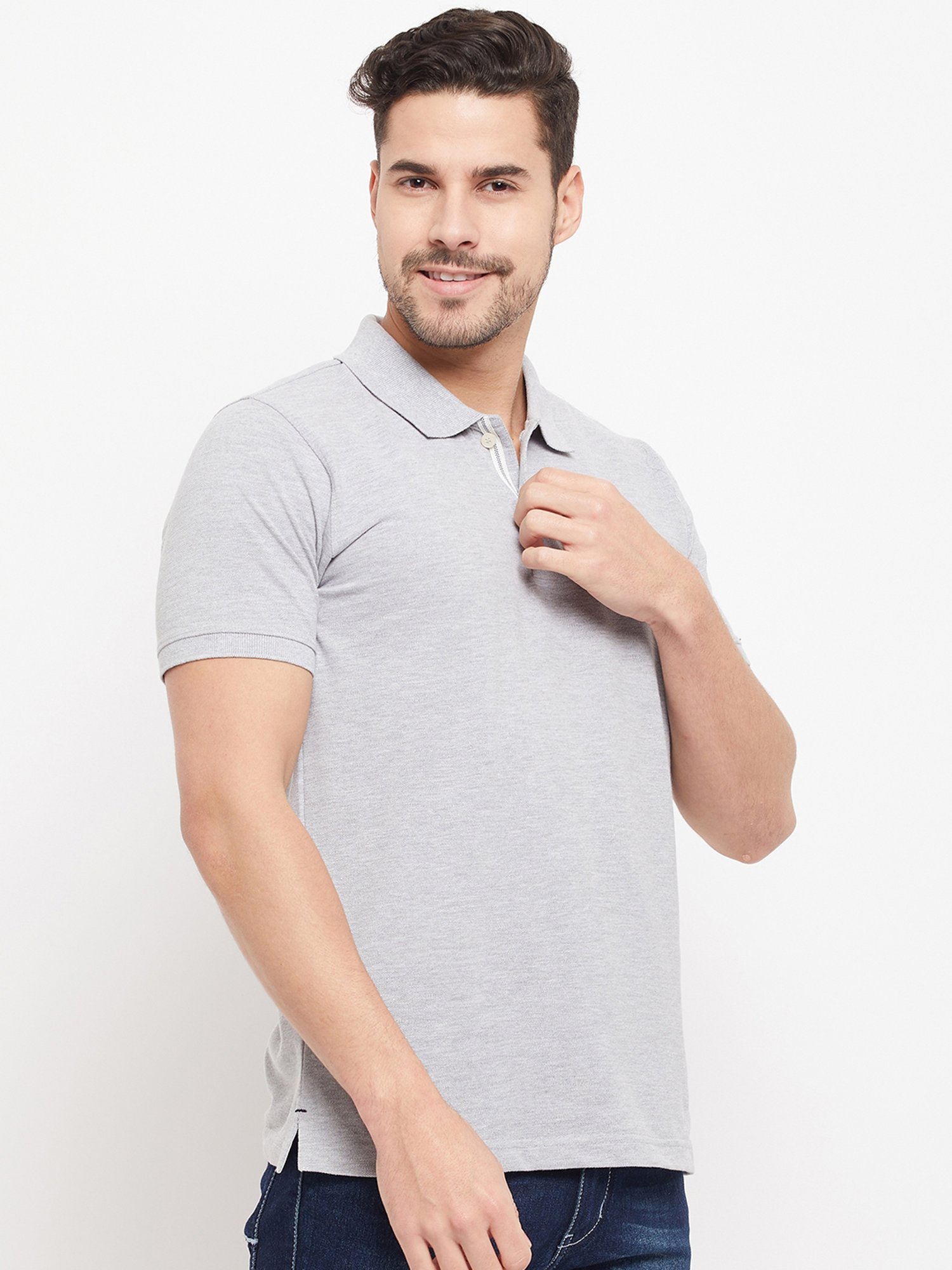 Cantabil Grey Melange Regular Fit Polo T-Shirt