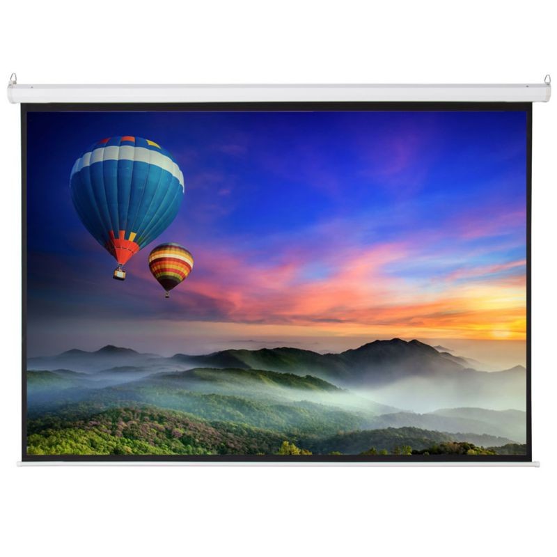 100" 4:3 80" x 60" Viewing Area Motorized Projector Screen with Remote Control Matte Home Display Supply with US Plug (White)