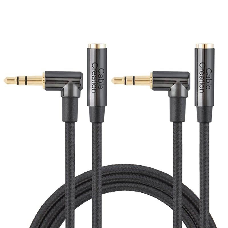 35mm Aux Extension 2Pack 6FT Right Angle Male to Female Audio Stereo CableJack HiFi Cable with SilverPlating Copper Compatible with Phones Echo Dot PS4 Headset Black