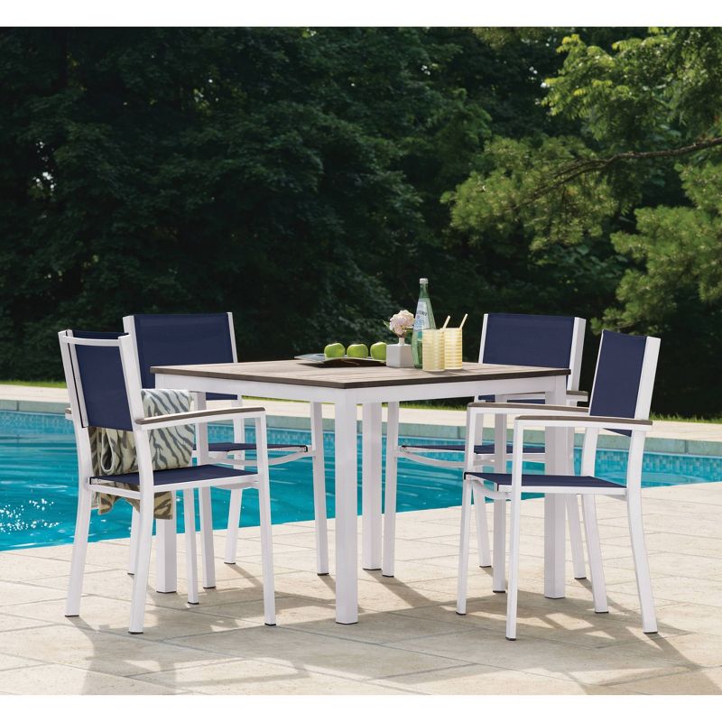 Travira 39" Square Patio Table with Vintage Tekwood Top & Chalk Powder-Coated Aluminum Frame - Oxford Garden