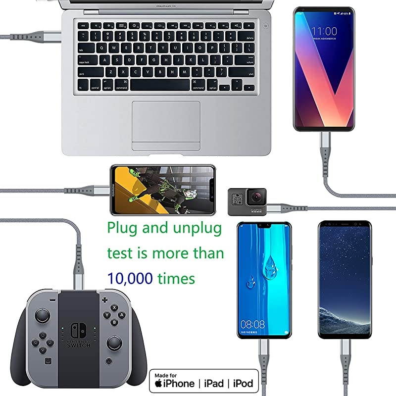 iPhone Charger Lightning Cable  4Pack10ft 6ft 6ft 3ft Apple MFi Certified Nylon Braided Long Fast USB Cord Compatible for iPhone 11Pro MAX Xs XR X 8 7 6S 6 Plus SE 5S 5C Gray