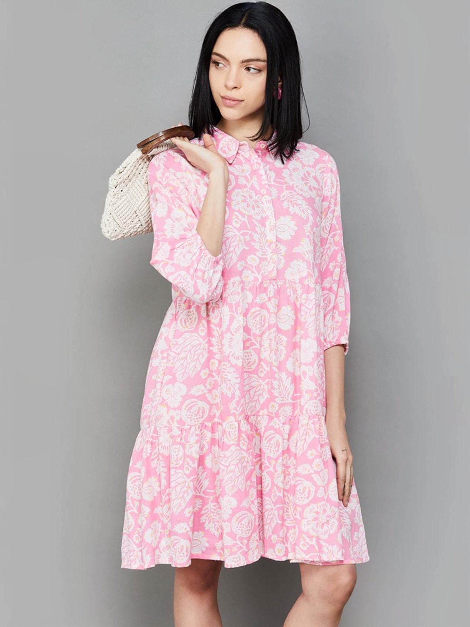Colour Me by Melange Pink Floral Print A-Line Dress