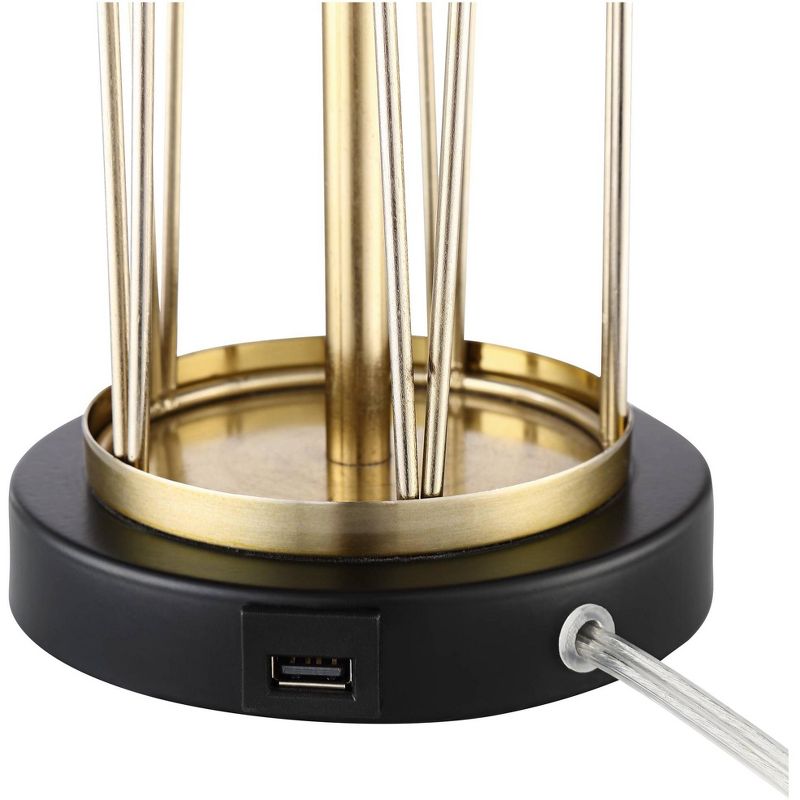 Possini Euro Design Industrial Table Lamp Oil Rubbed Bronze Clear Glass Burlap Tapered Drum Shade for Living Room Bedroom Bedside