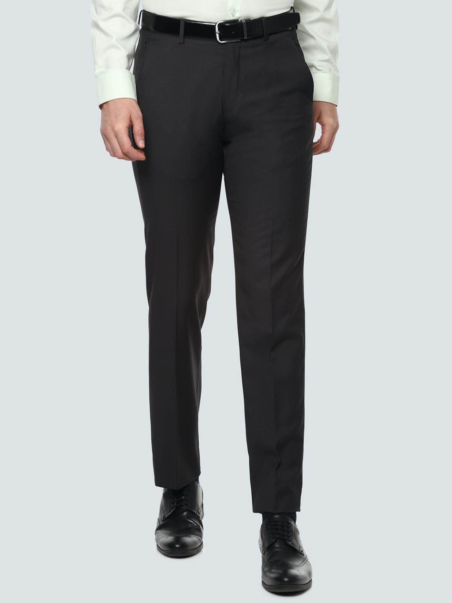 Louis Philippe Dark Grey Regular Fit Flat Front Trousers