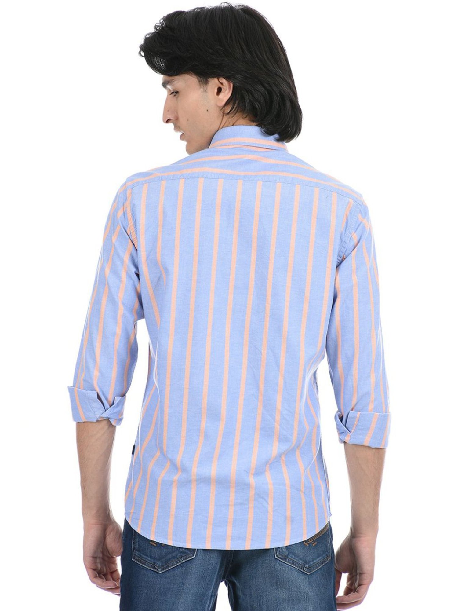 London Fog Blue Regular Fit Striped Shirt