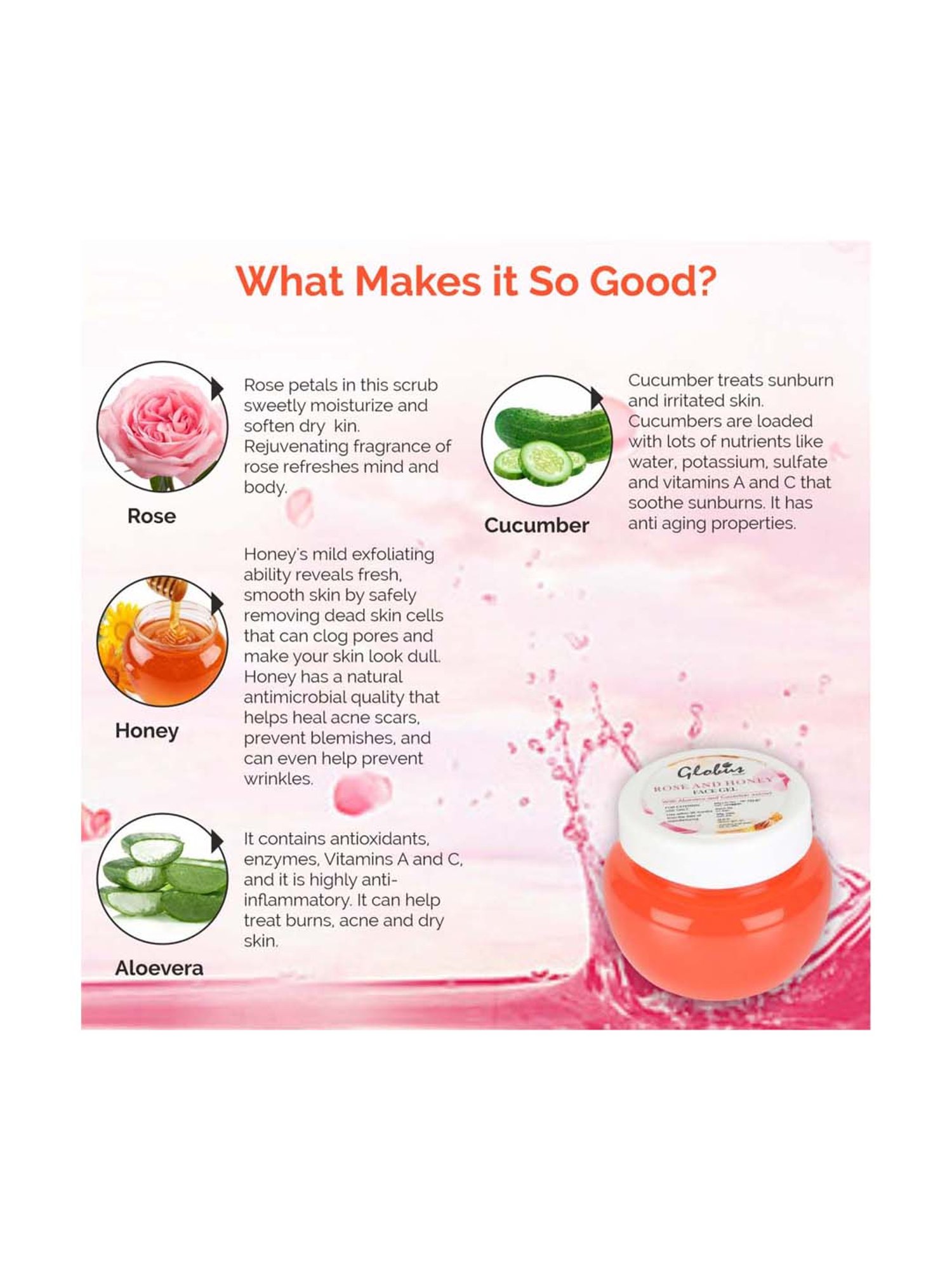 Globus Naturals Rose & Honey Face Gel - 100 gm