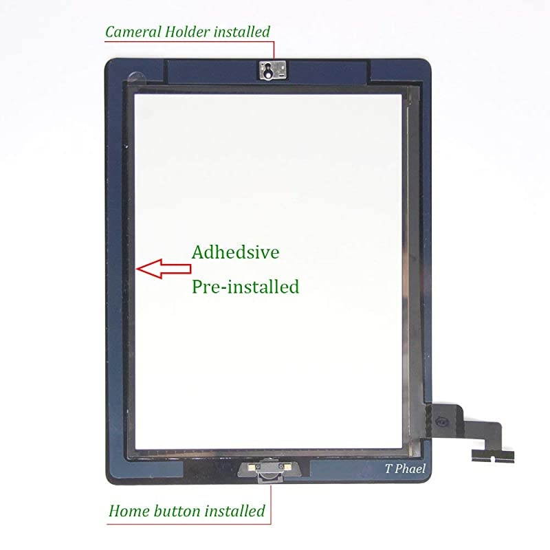 White Screen Replacemenfor iPad 2 A1395 A1396 A1397,iPad2 Touch Screen Digitizer FronGlass Assembly -Includes Home Button +Camera Holder+ PreInstalled Adhesive +Tools Kit