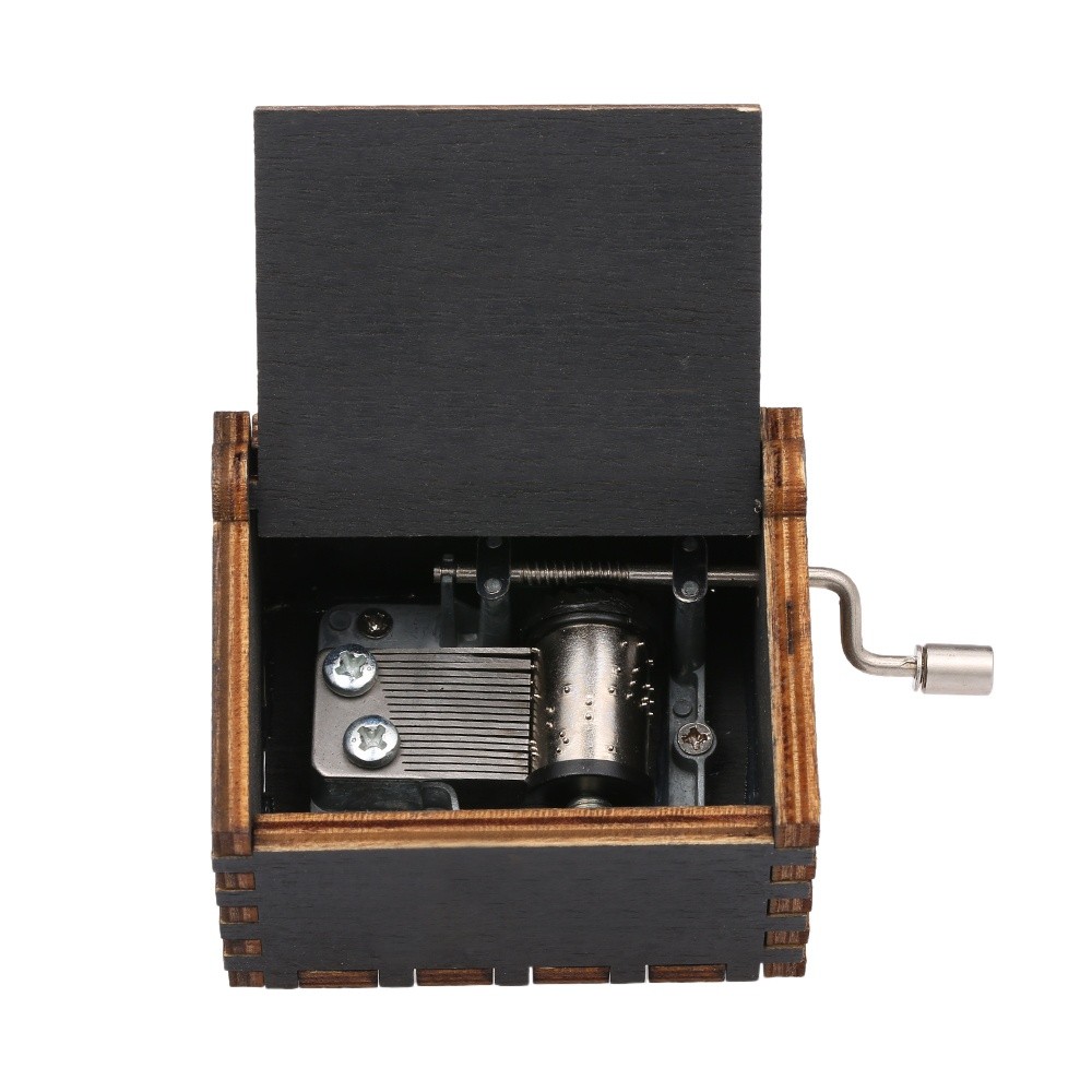 Vintage Wooden Theme Song Music Box Hand-operated Carved Engraving Music Case Creative Holiday Birthday Gifts for Kids Black