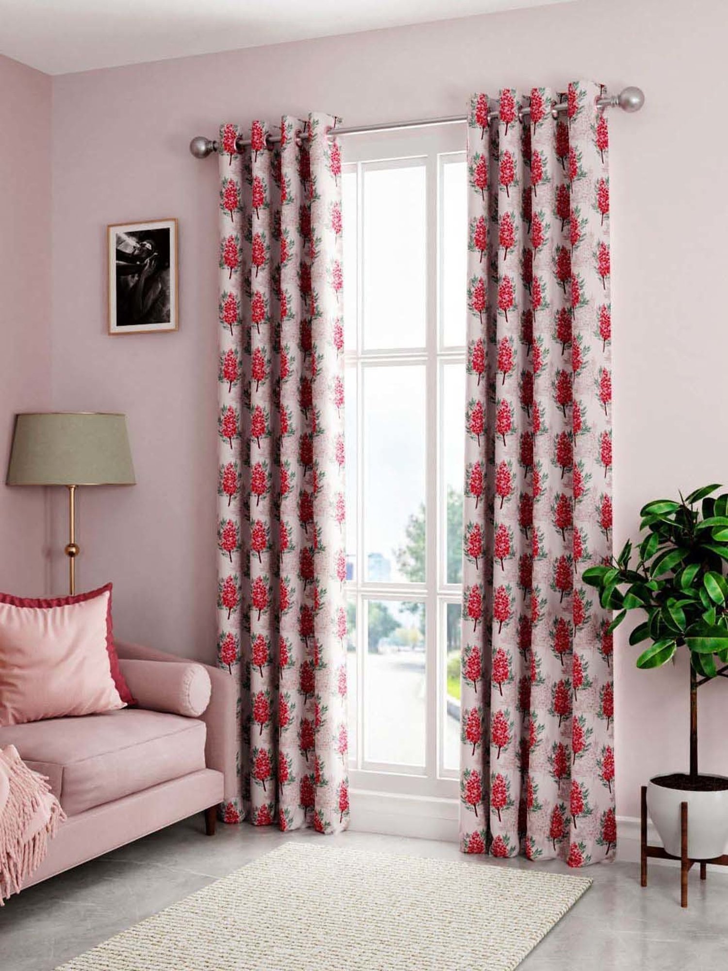 Bianca SANTORO Pink Faux Silk 7 Ft. Door Curtain - Set of 2