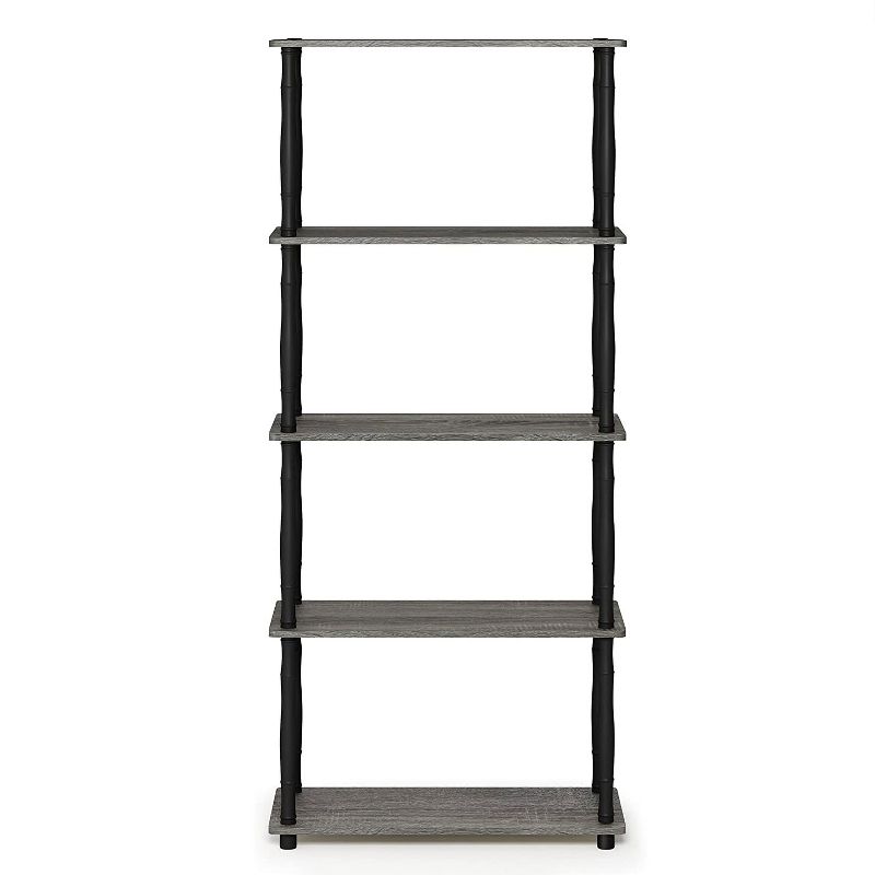 Furinno Turn-N-Tube 5 Tier Wooden PVC Corner Display Shelf and Bookcase for Living Room, Dining Room, Bedroom, & Office Spaces, French Oak Grey/Black