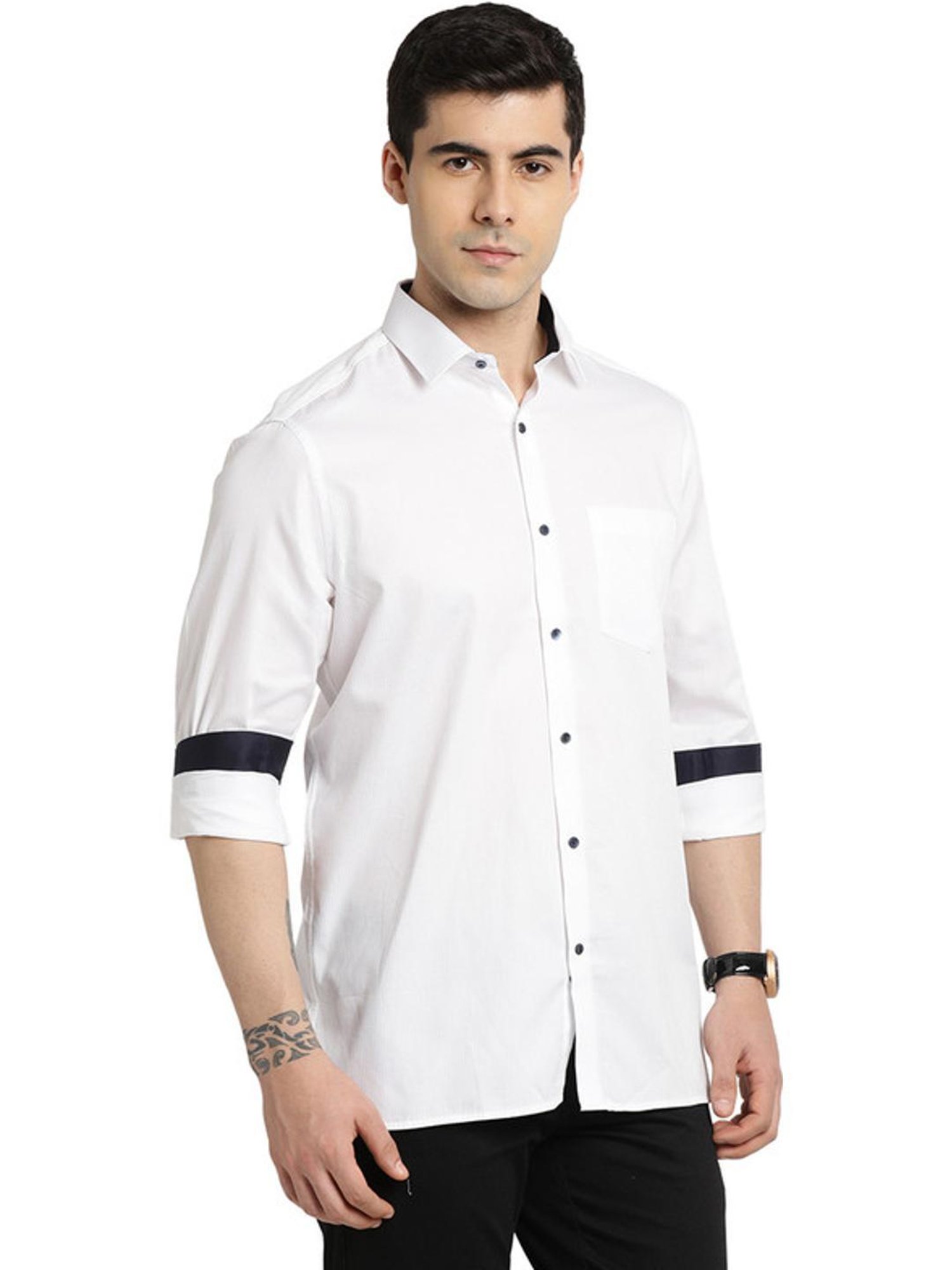 Turtle White Cotton Slim Fit Shirt