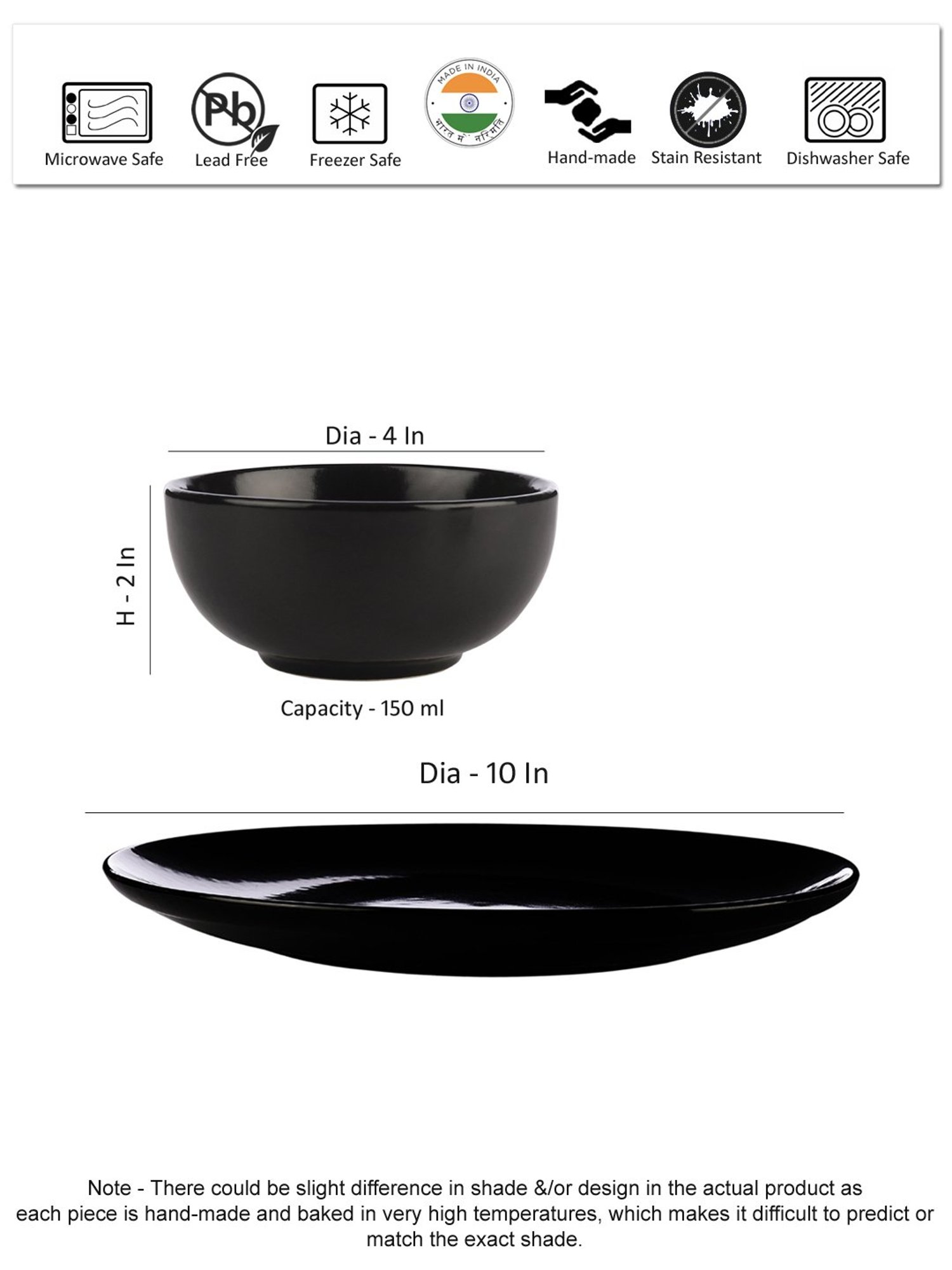 VarEesha Black Ceramic 10 Piece Dinner Set