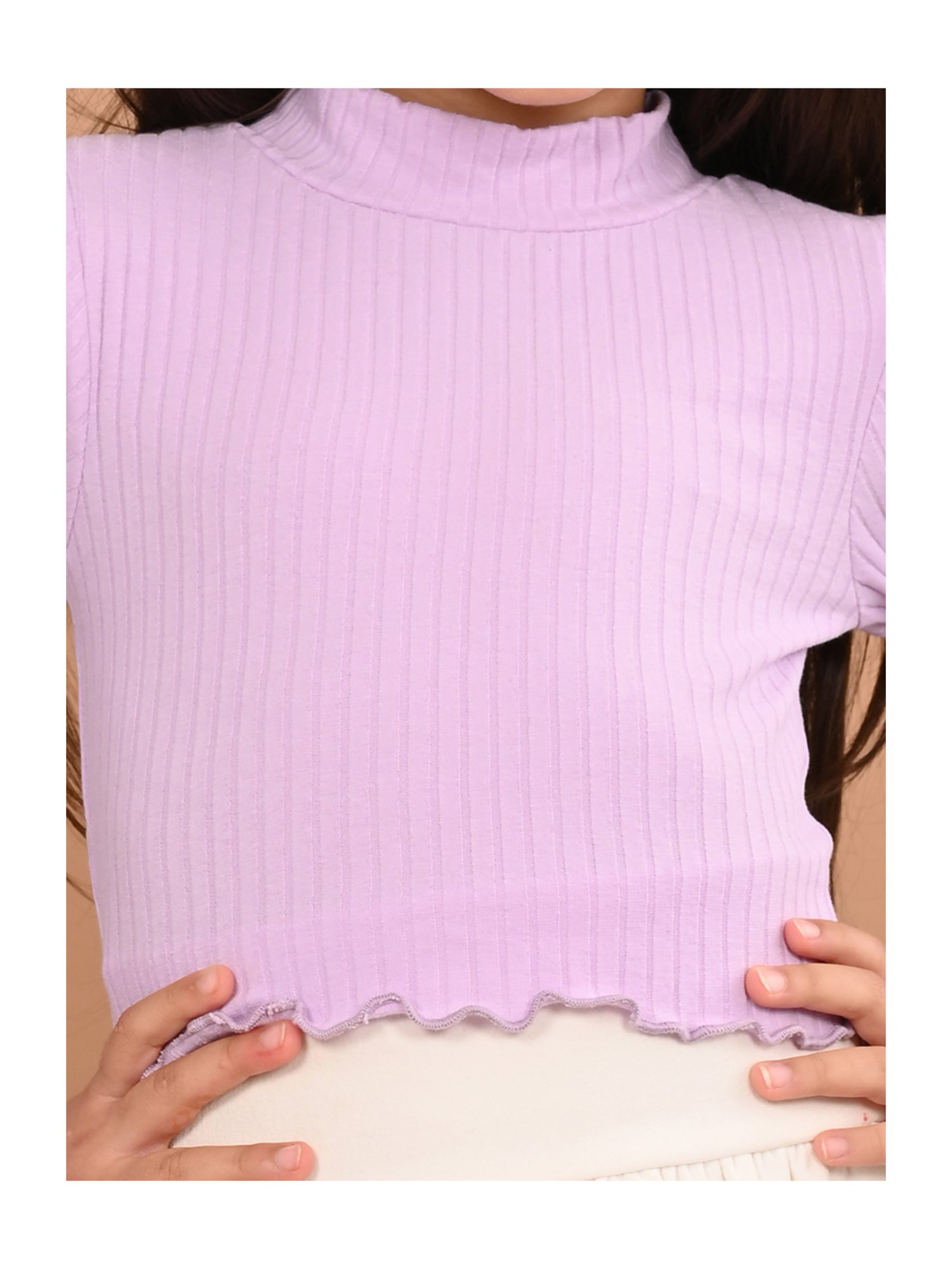 LilPicks Kids Lilac Solid Full Sleeves Crop Top