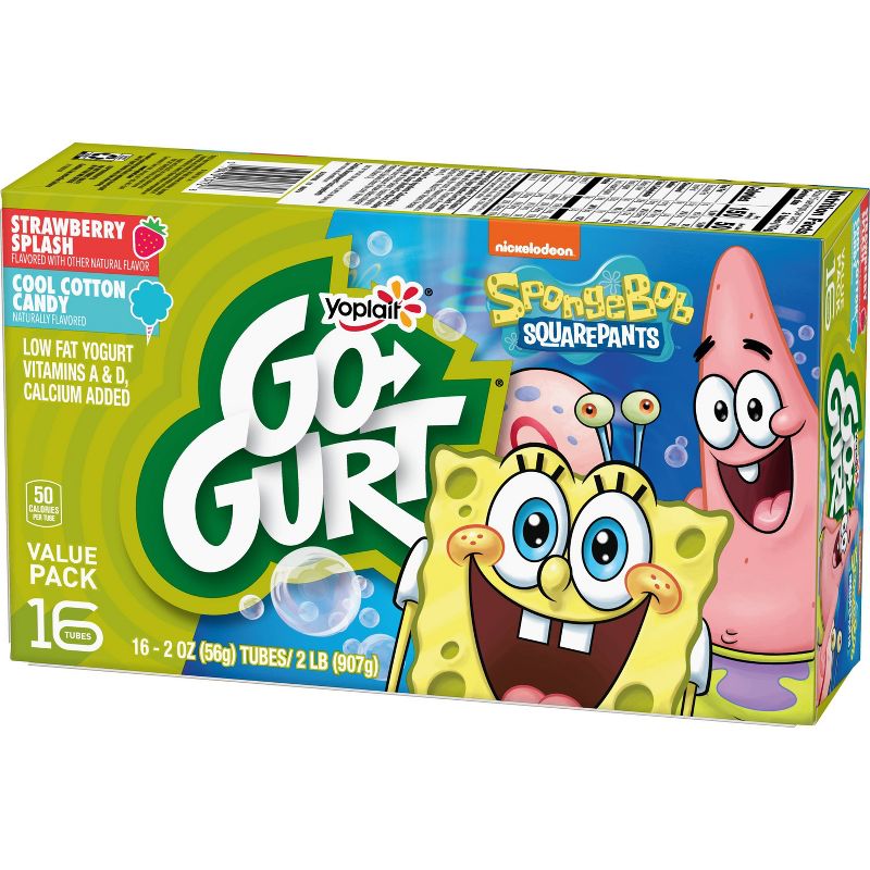 Yoplait Go-Gurt Nickelodeon SpongeBob SquarePants Strawberry and Cotton Candy Low Fat Kids' Yogurt Tubes - 16pk/2oz Tubes