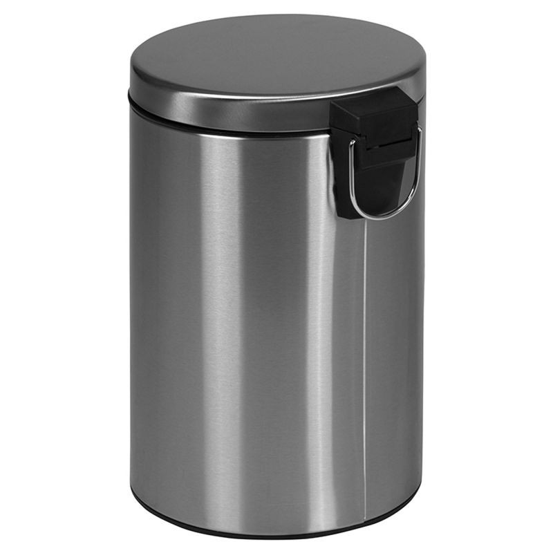 Offex 12"L Modern Stainless Steel Fingerprint Resistant Finish Compact Round Step Trash Can with Soft Close Lid and Removable Liner - 3.2 Gallons