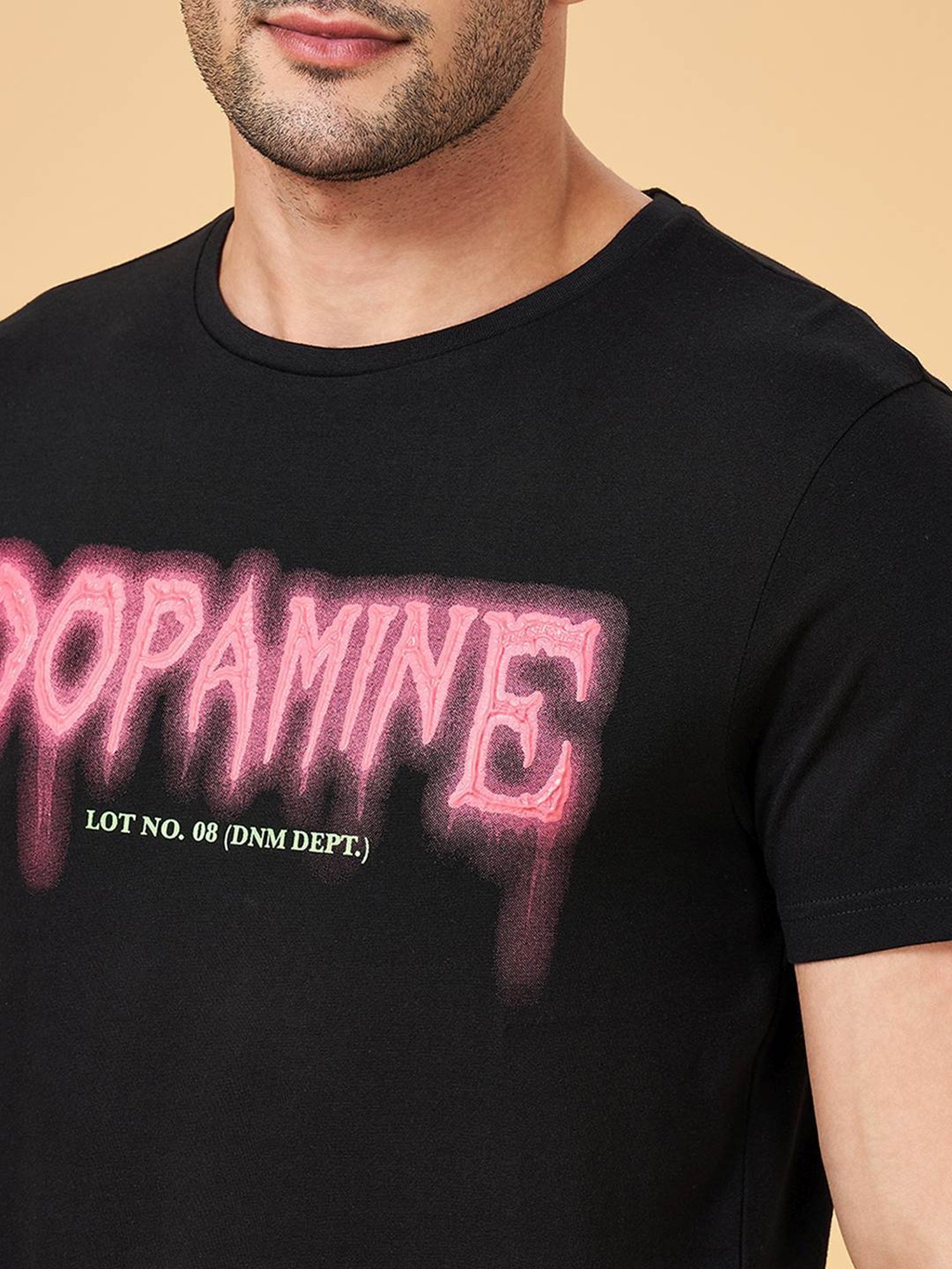 People by Pantaloons Black Cotton Regular Fit Printed T-Shirt