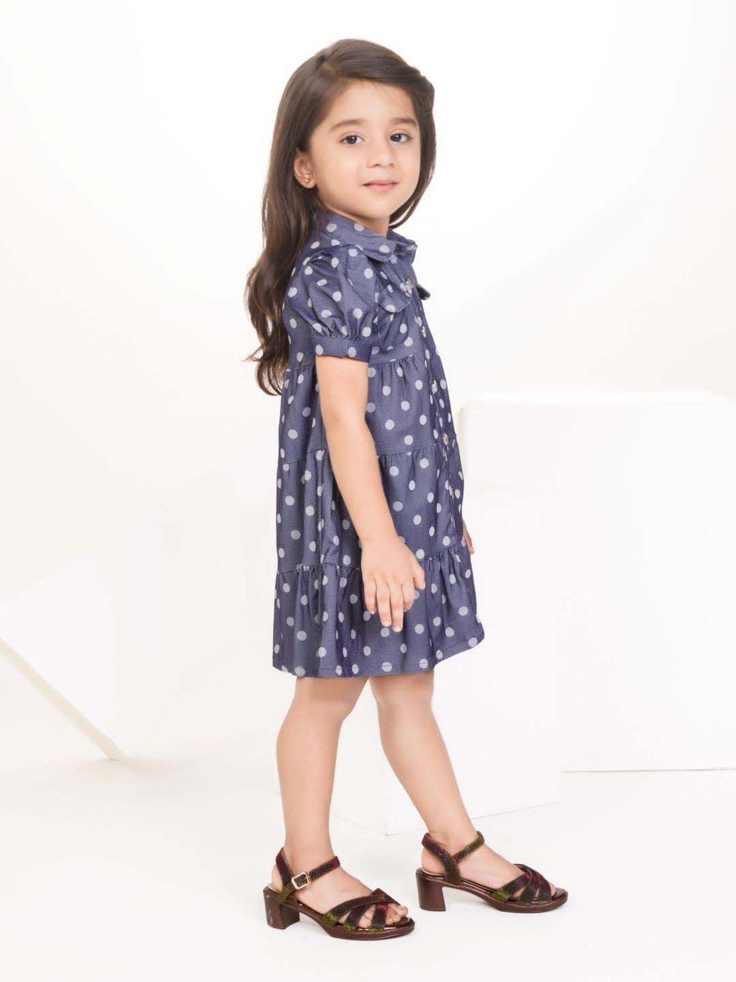 Peppermint Girls Navy Blue Cotton Printed Dress
