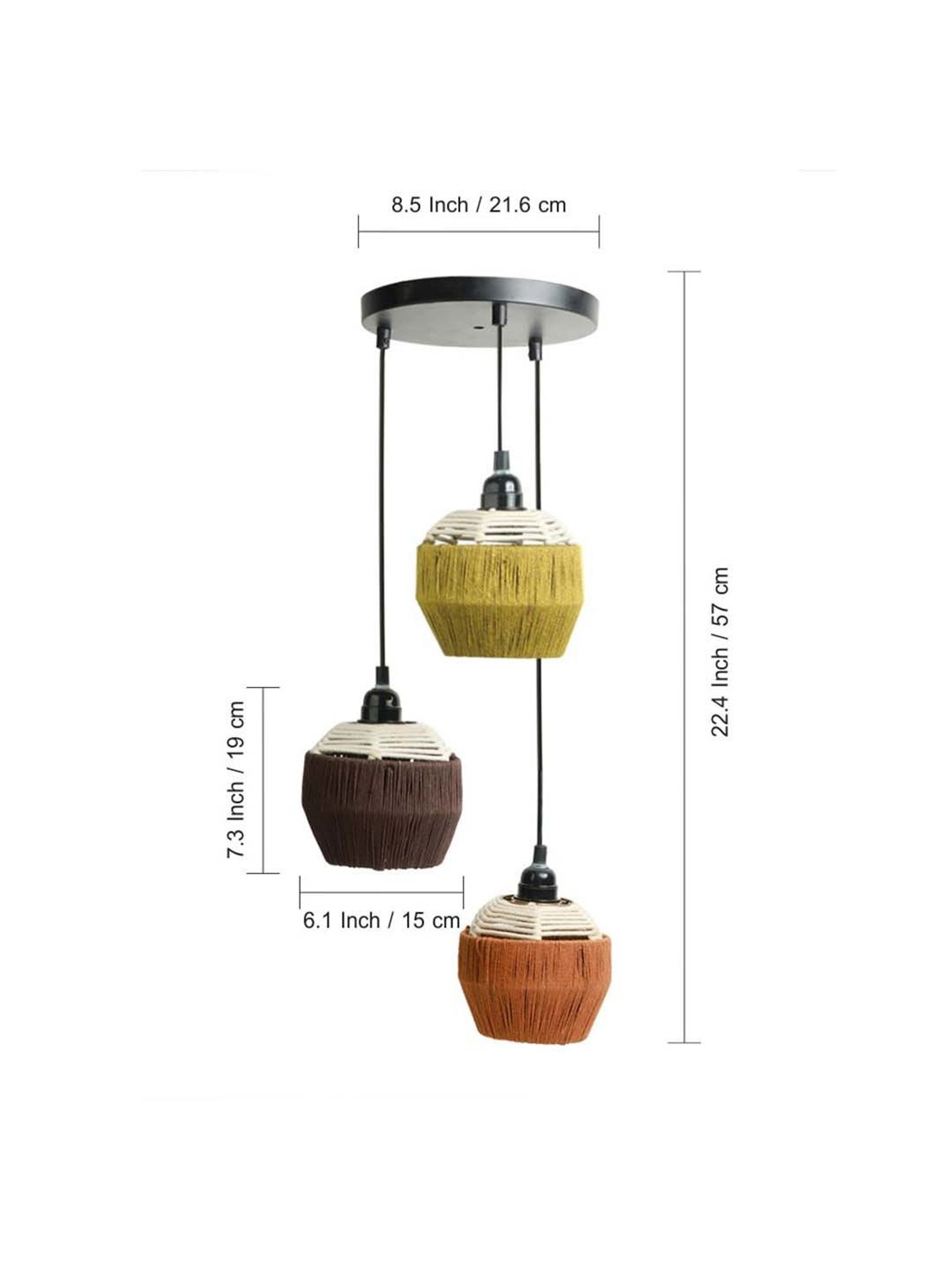 ExclusiveLane Flares Brown Jute Handwoven Adjustable Chandelier With Hanging Lamp Shades