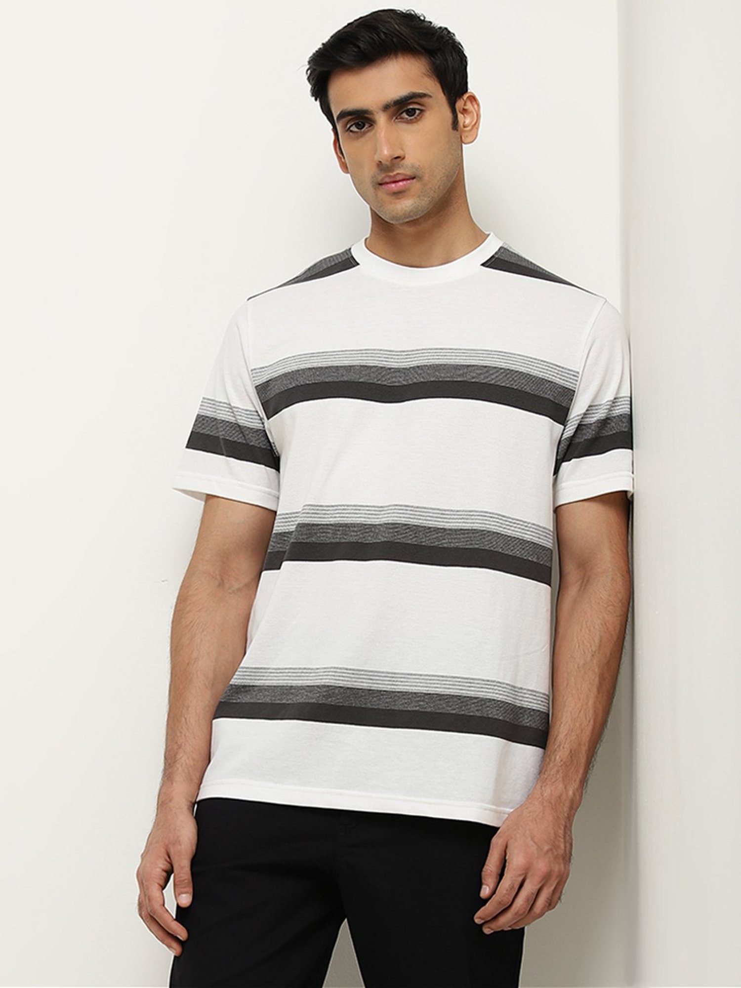 WES Lounge by Westside Grey Striped Relaxed-Fit T-Shirt
