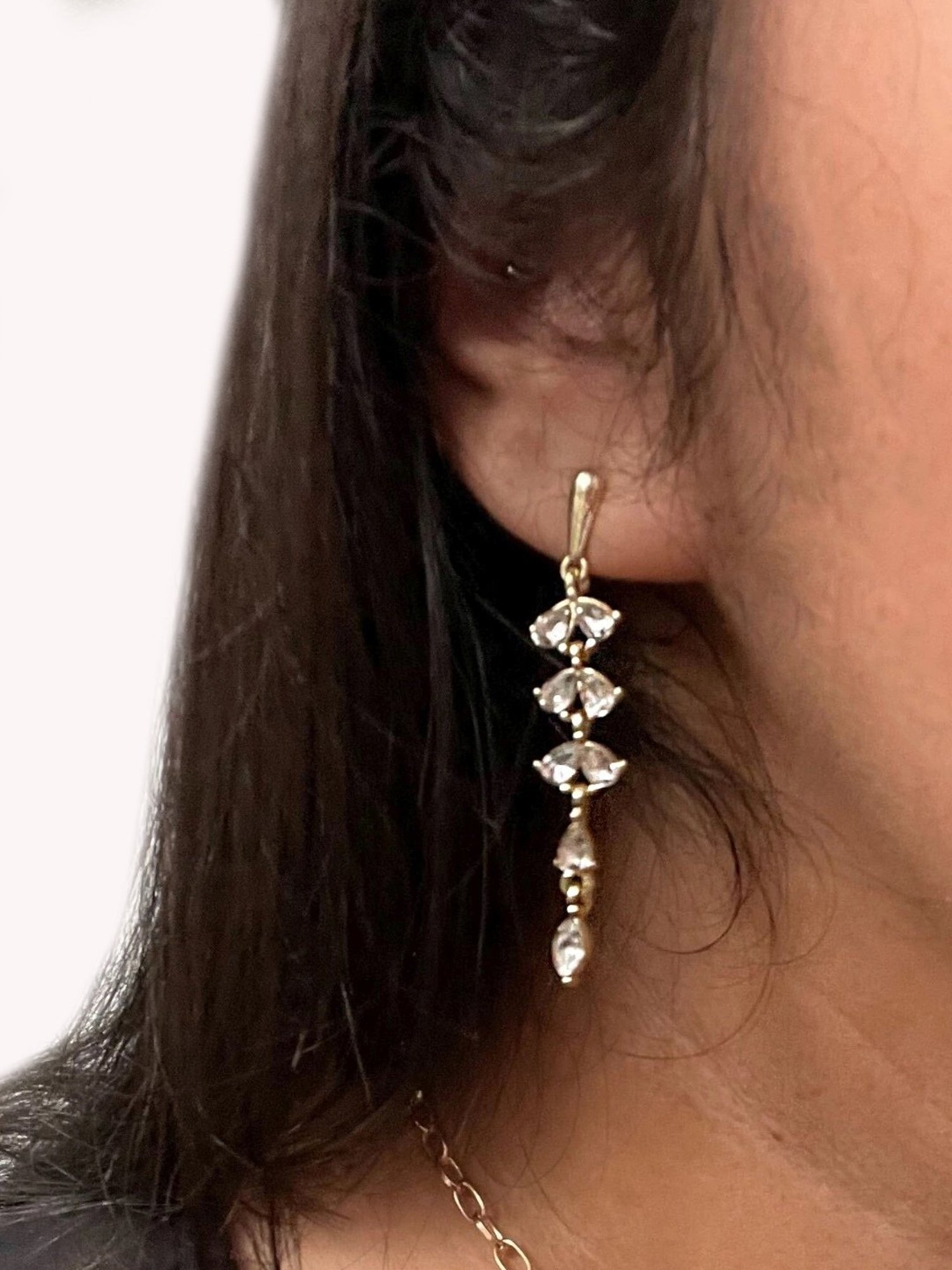 OOMPH Golden Tone Cubic Zirconia Leaf Shape Fashion Drop Earring for Women