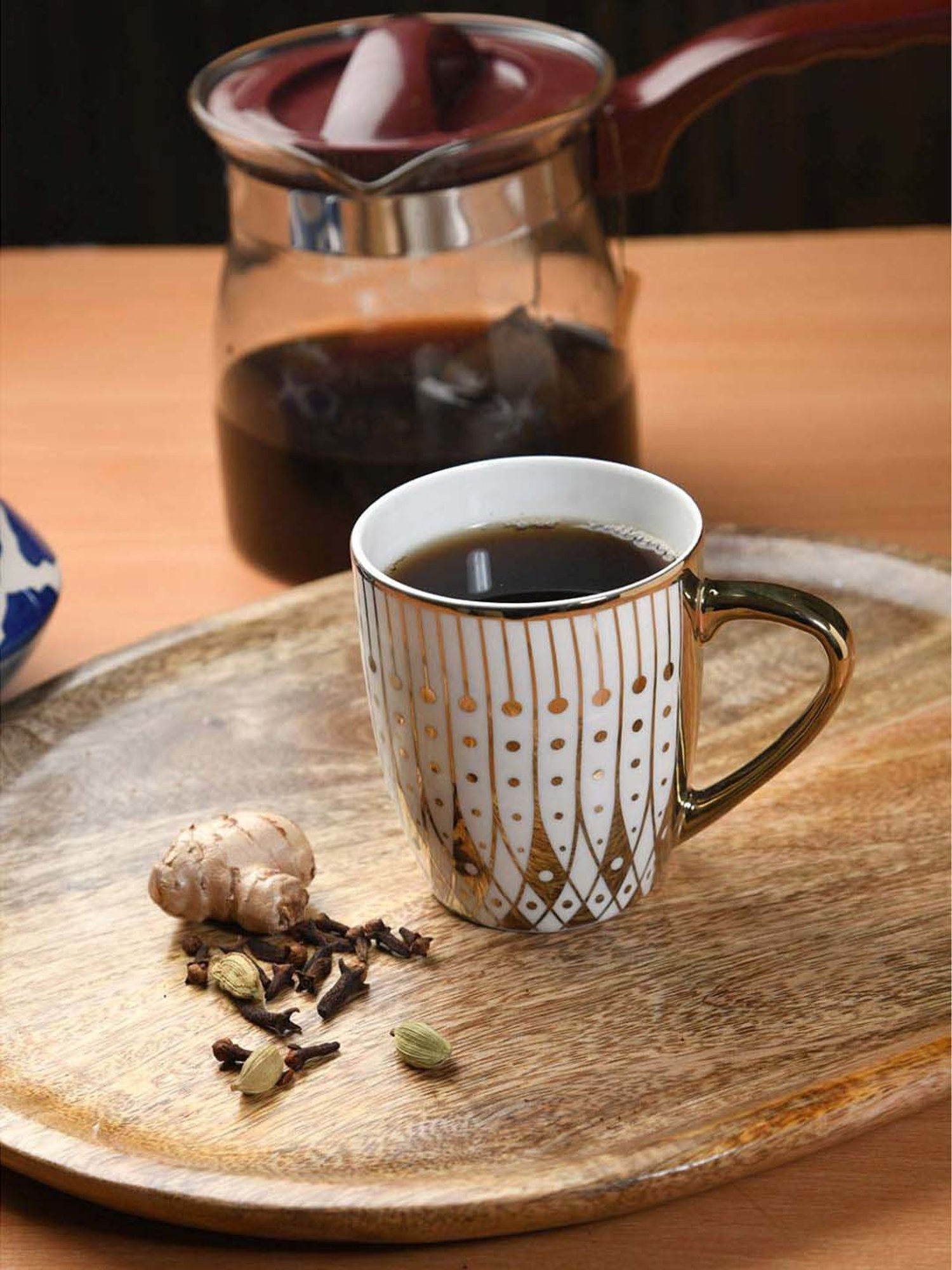 Femora White & Golden Bone China Tea Cup (0.16 L) - Set of 6