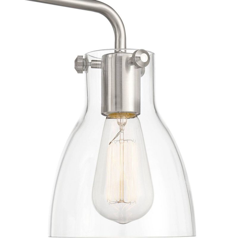 Barnes and Ivy Modern Swing Arm Wall Lamp Antique Brass Plug-In Light Fixture Taupe Fabric Bell Shade Bedroom Living Room Reading