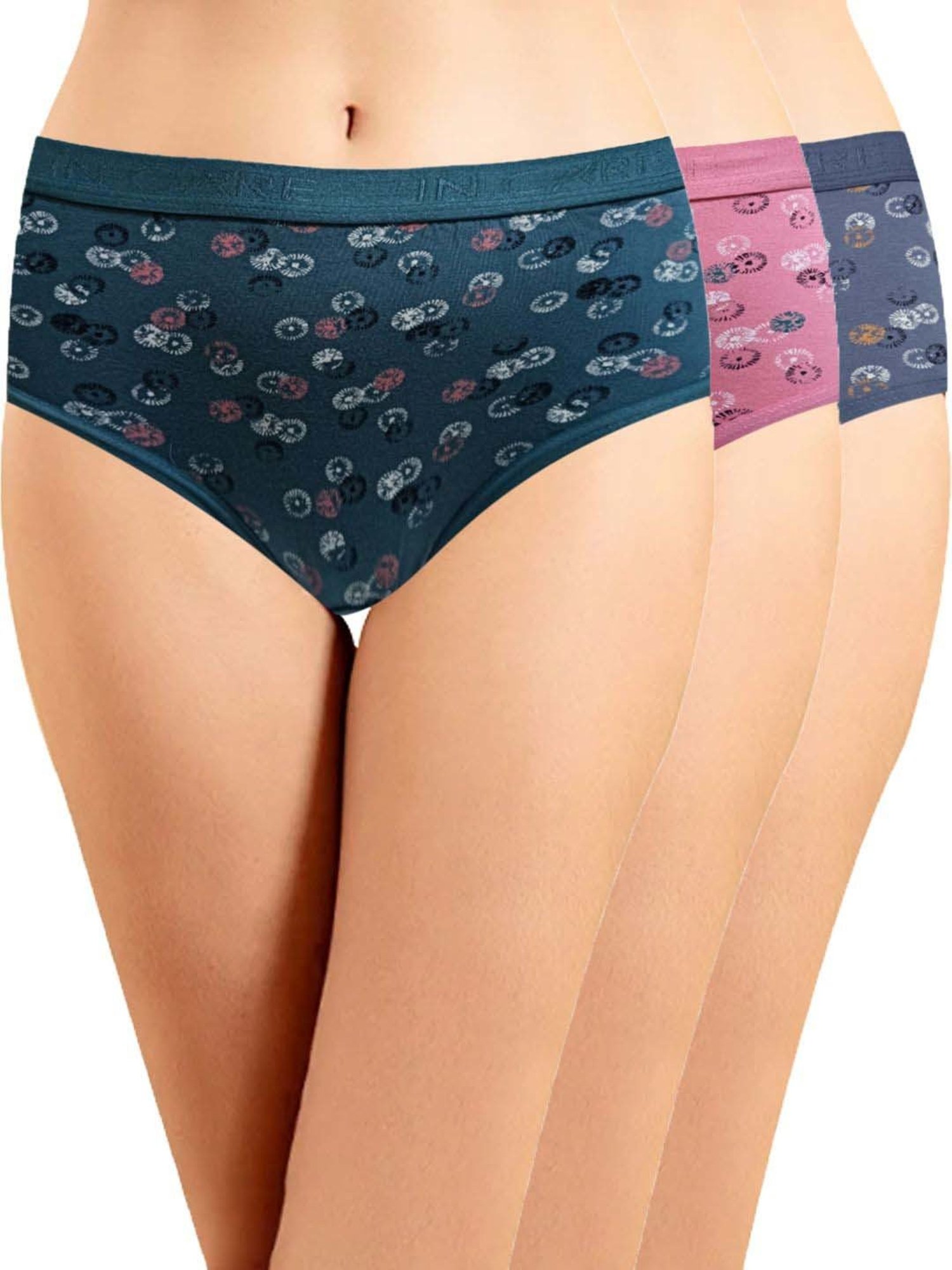 IN CARE Pink & Blue Cotton Printed Hipster Panties - Pack Of 3