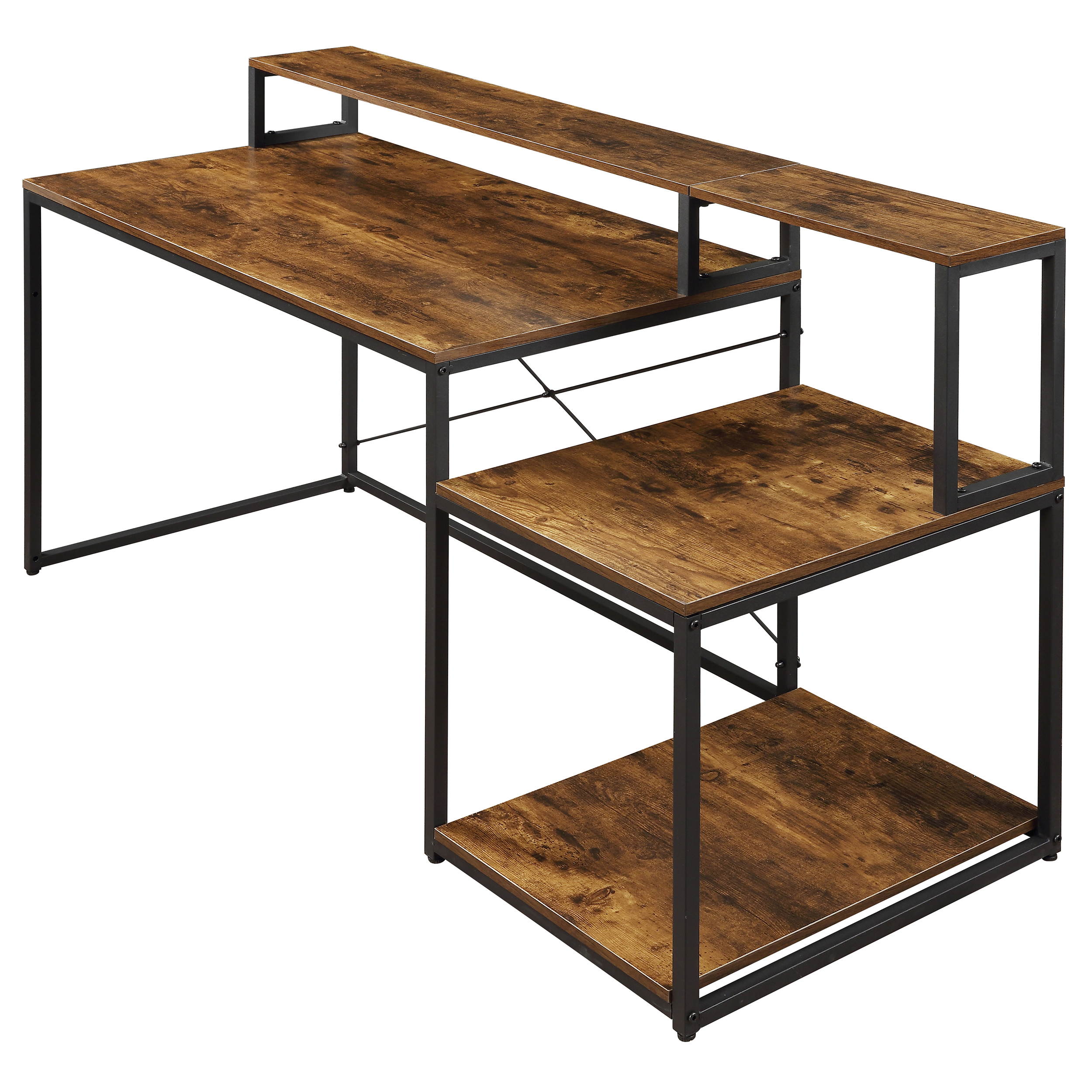 59" Home Office Computer Desk Study Writing Desk Computer Table Gaming Desk with Storage Shelves and Monitor Stand Riser Shelf Brown
