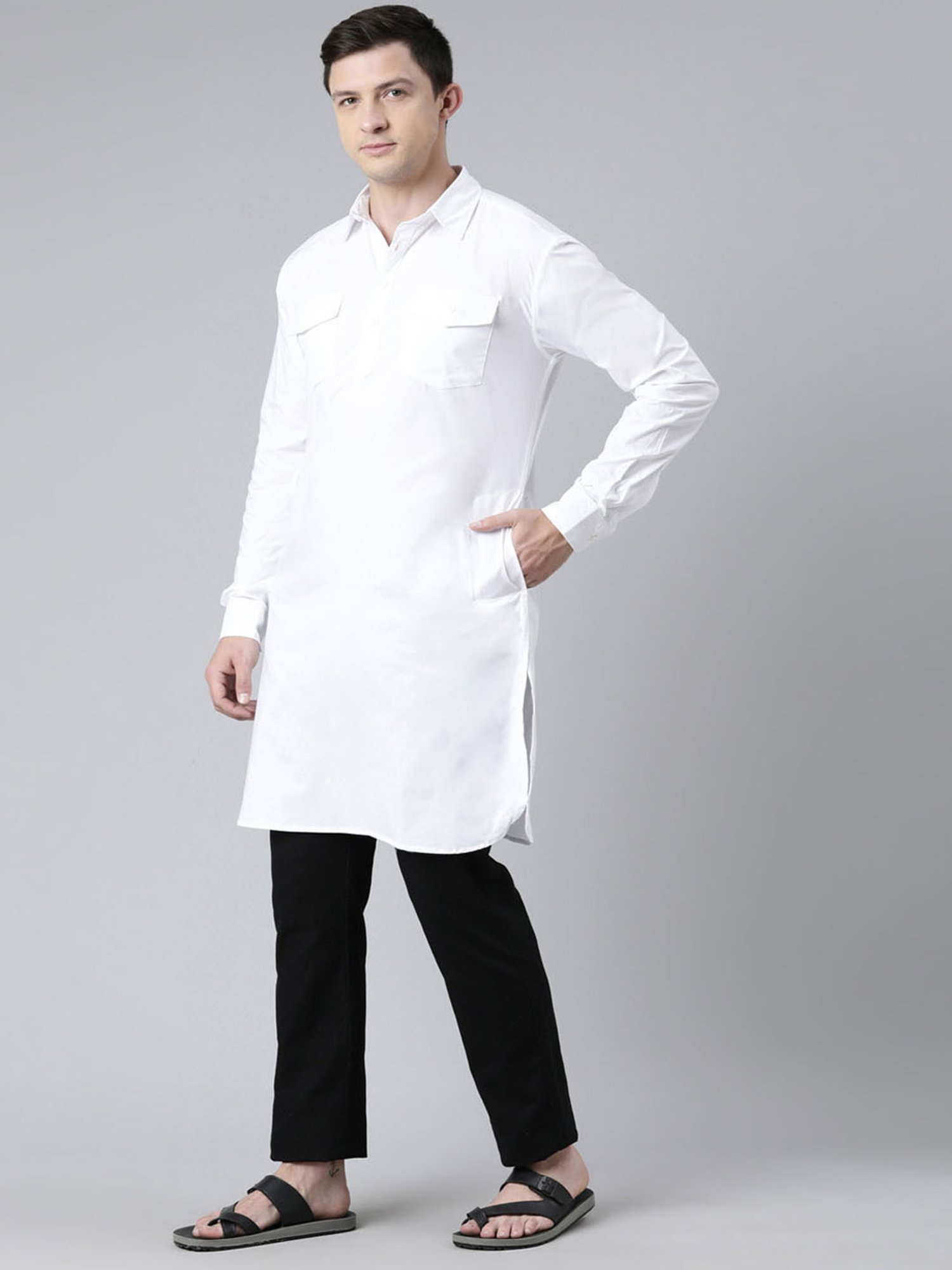 Manthan Red Full Sleeves Solid Kurta