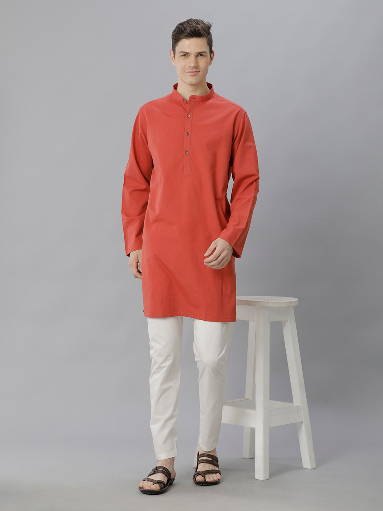 CAVALLO by Linen Club Red Regular Fit Kurta