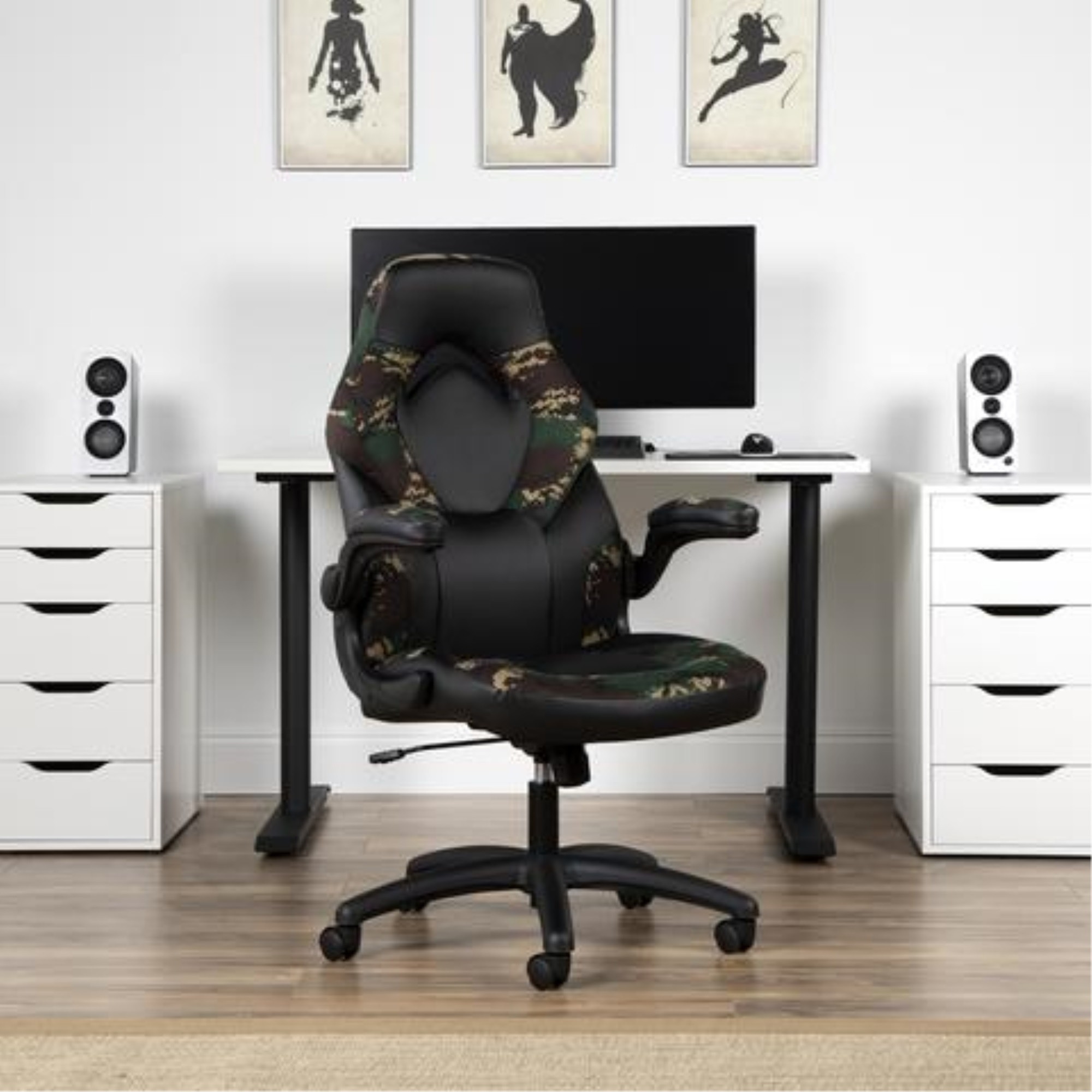 OFM Essentials Collection Racing Style Bonded Leather Gaming Chair, in Arctic Camo (ESS-3085-ARC)